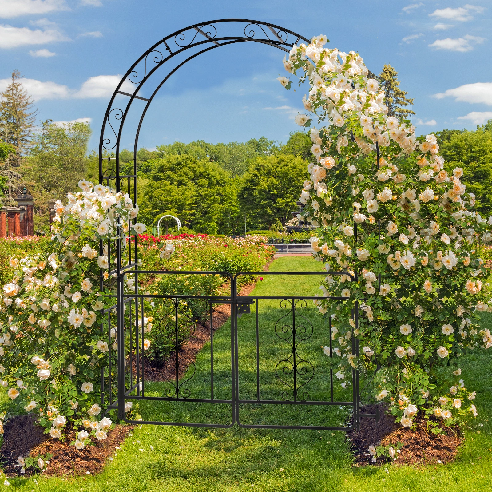 134.5*58.5*213cm Arc Roof Double Layer With Door Wrought Iron Iron Arch Courtyard Black view 3