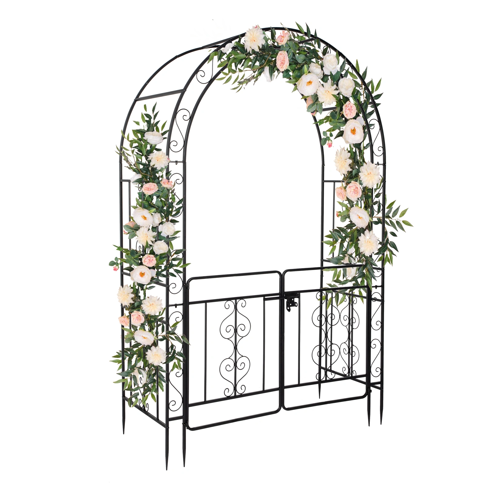 134.5*58.5*213cm Arc Roof Double Layer With Door Wrought Iron Iron Arch Courtyard Black view 7