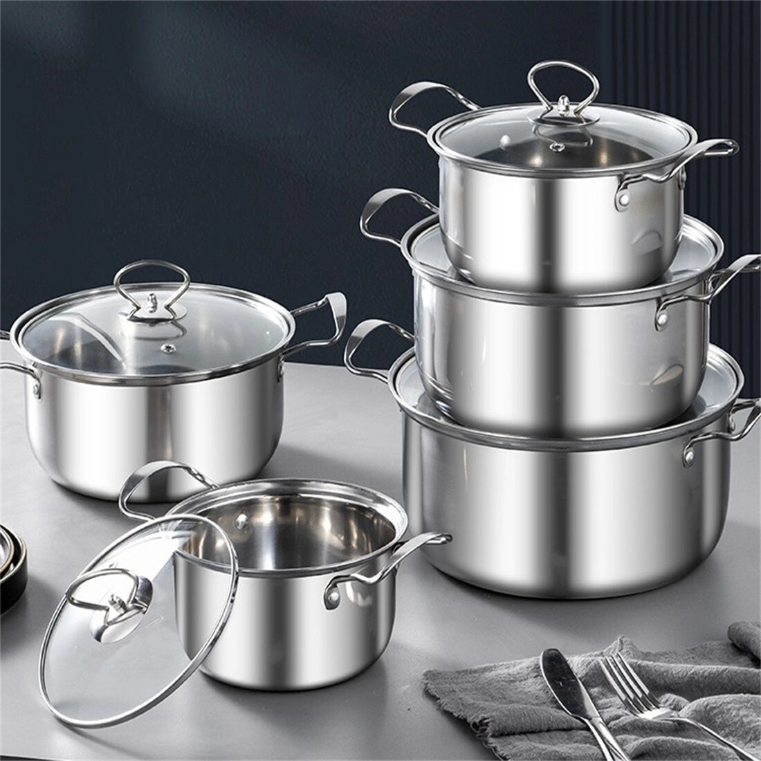 5-Piece Stainless Steel Induction Cookware Set, Non-Stick Pots and Pans with Lids, All Stove Compatible
