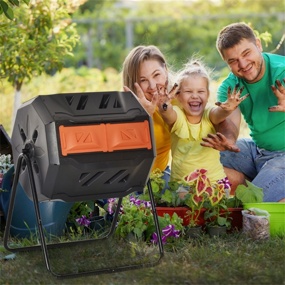160L Tumbling Composter with Dual Chamber, Outdoor Compost Bin for Garden Waste, Recycled Material view 2