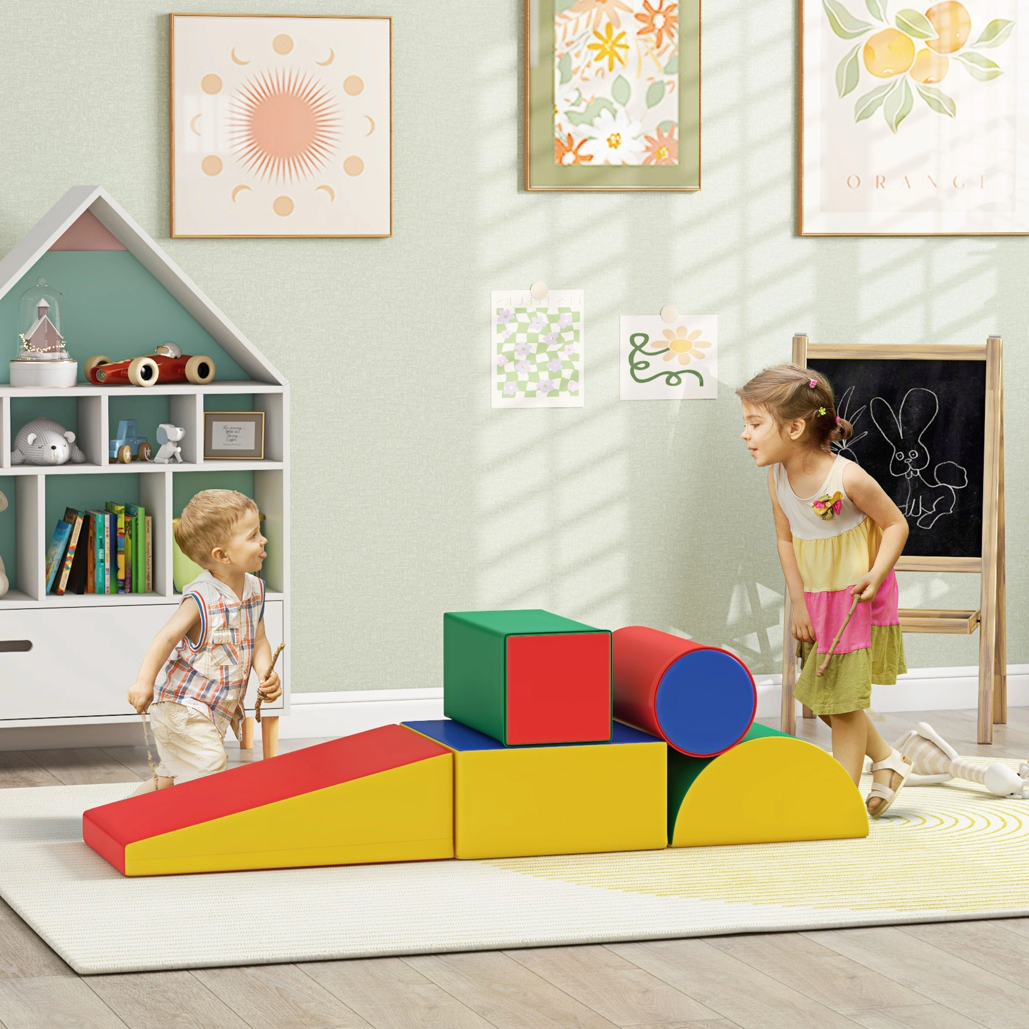 Kids Soft Play Set Foam Playhouse Tent Indoor Outdoor Climbing Activity Zone