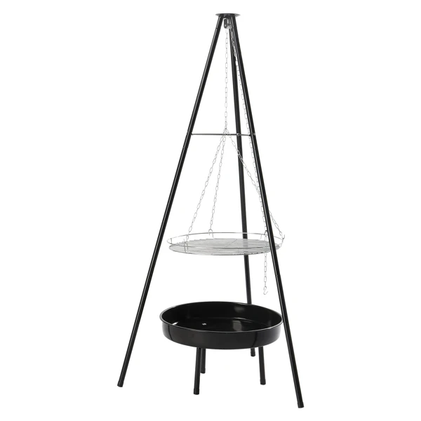 Campfire Tripod Grill, Adjustable Height BBQ Grill Grate with Fire Bowl for Outdoor Camping BBQ, Black view 2