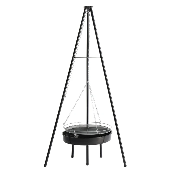 Campfire Tripod Grill, Adjustable Height BBQ Grill Grate with Fire Bowl for Outdoor Camping BBQ, Black