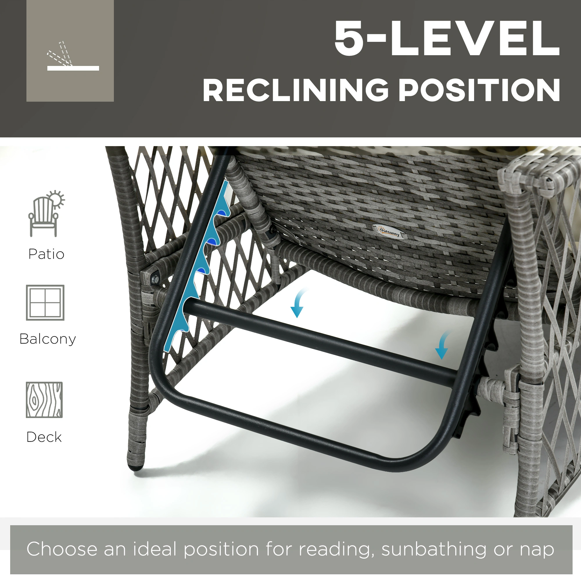 Folding Lounge Chair Rocking Chair Outdoor Portable Recliner with Cup Holder view 3
