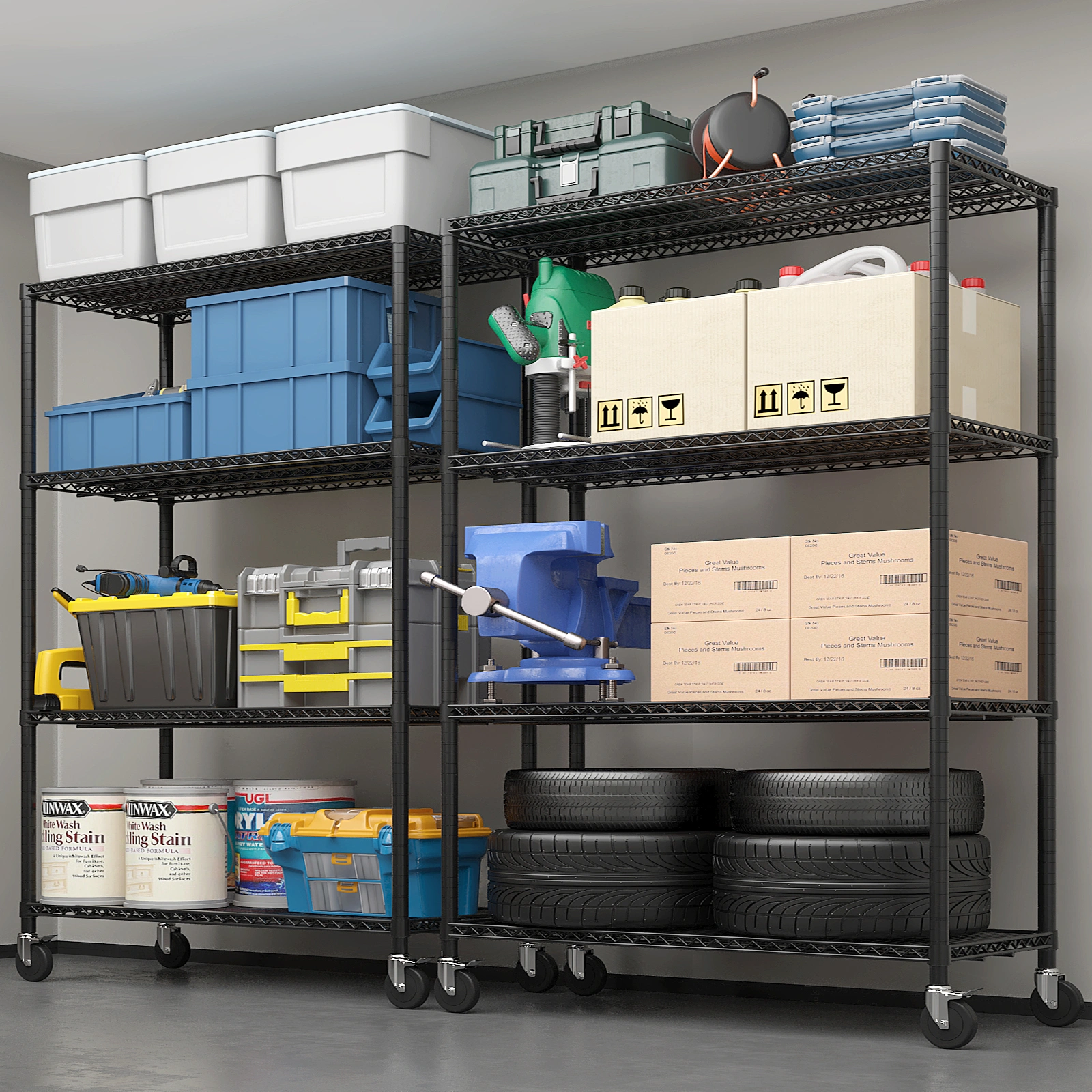 Heavy Duty Wire Shelving Unit 75.59" H X 55.12" W X 23.62" D, 2500 LBS NSF Metal Storage Shelves with Wheels, Adjustable Garage & Commercial Rack view 10