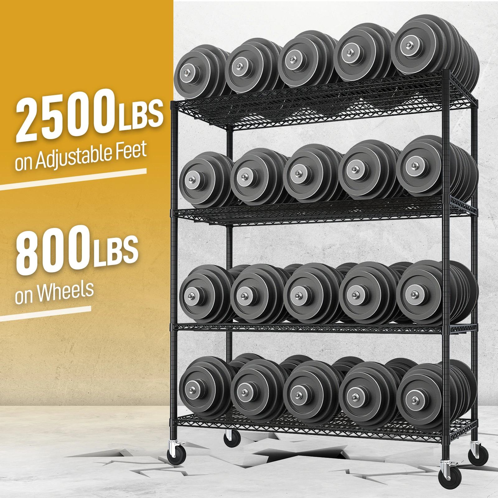 Heavy Duty Wire Shelving Unit 75.59" H X 55.12" W X 23.62" D, 2500 LBS NSF Metal Storage Shelves with Wheels, Adjustable Garage & Commercial Rack view 11