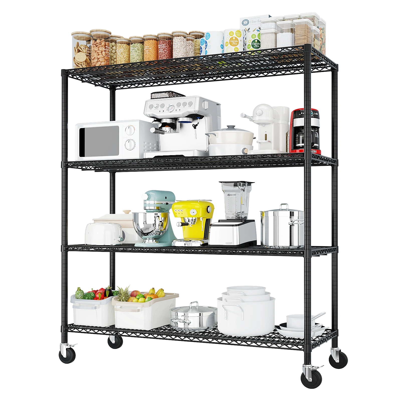 Heavy Duty Wire Shelving Unit 75.59" H X 55.12" W X 23.62" D, 2500 LBS NSF Metal Storage Shelves with Wheels, Adjustable Garage & Commercial Rack view 14