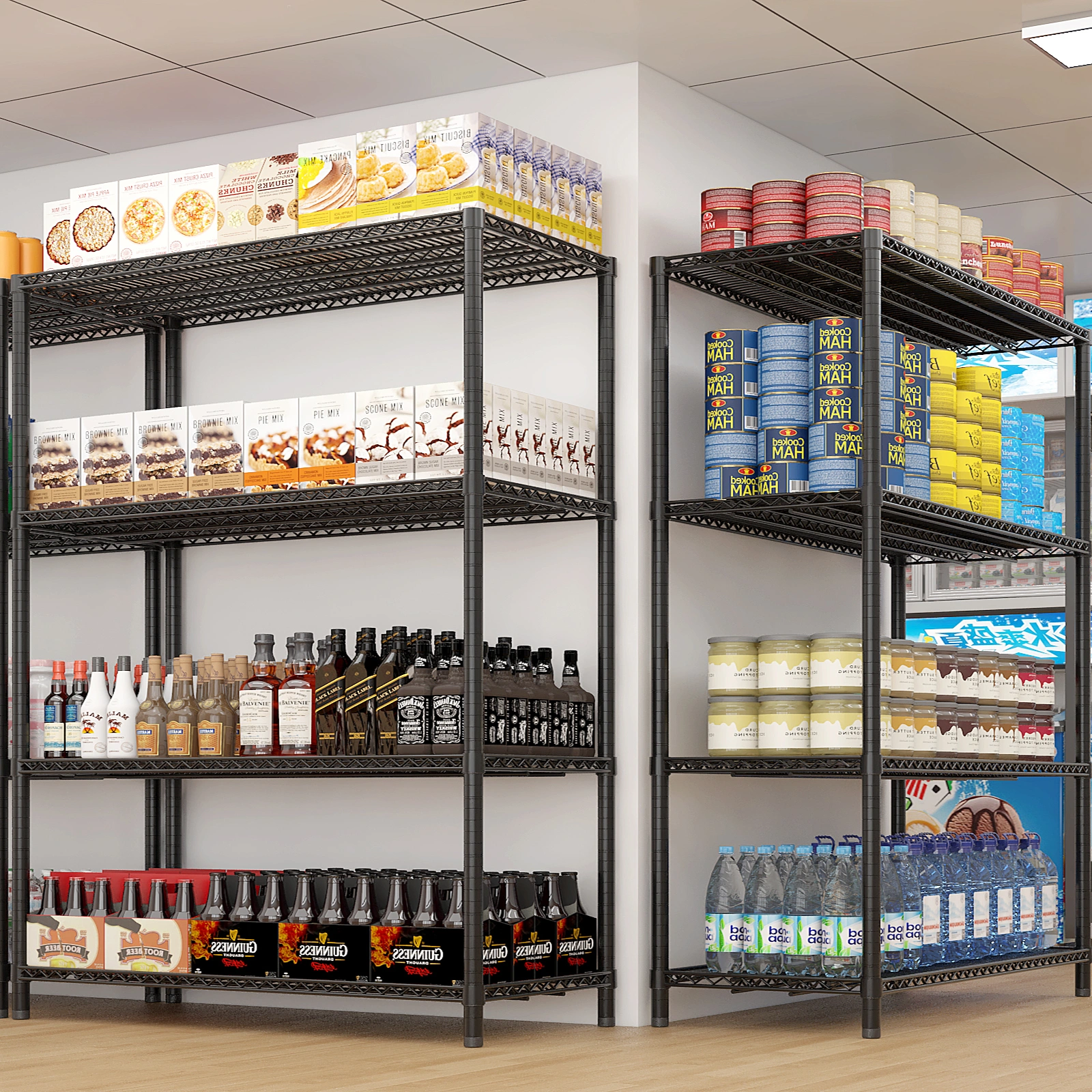 Heavy Duty Wire Shelving Unit 75.59" H X 55.12" W X 23.62" D, 2500 LBS NSF Metal Storage Shelves with Wheels, Adjustable Garage & Commercial Rack view 15