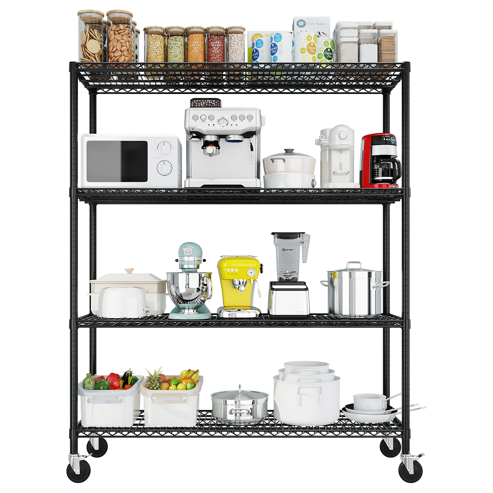Heavy Duty Wire Shelving Unit 75.59" H X 55.12" W X 23.62" D, 2500 LBS NSF Metal Storage Shelves with Wheels, Adjustable Garage & Commercial Rack view 2