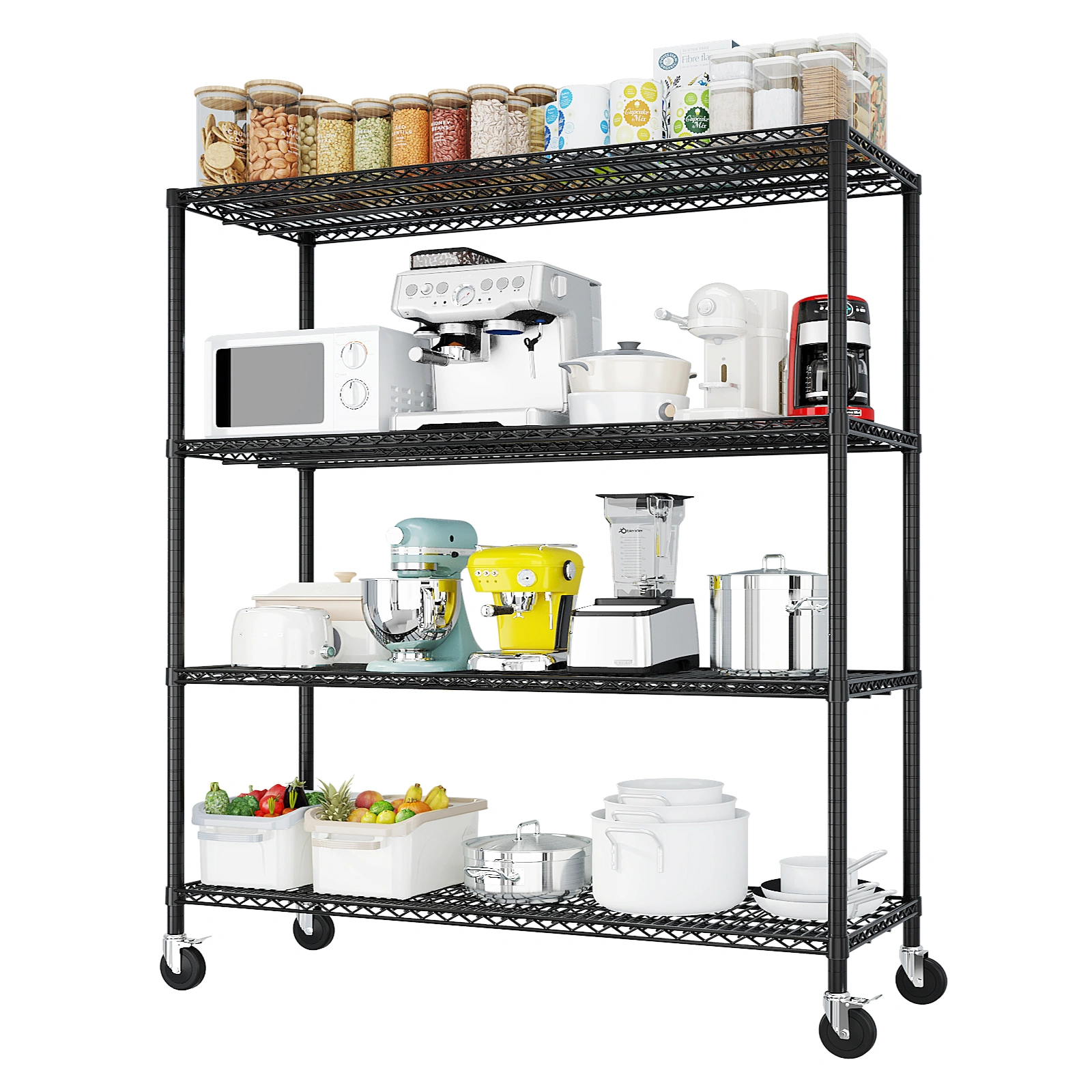 Heavy Duty Wire Shelving Unit 75.59" H X 55.12" W X 23.62" D, 2500 LBS NSF Metal Storage Shelves with Wheels, Adjustable Garage & Commercial Rack view 5