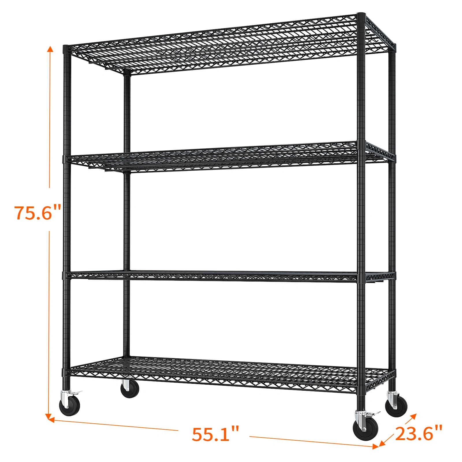 Heavy Duty Wire Shelving Unit 75.59" H X 55.12" W X 23.62" D, 2500 LBS NSF Metal Storage Shelves with Wheels, Adjustable Garage & Commercial Rack view 6