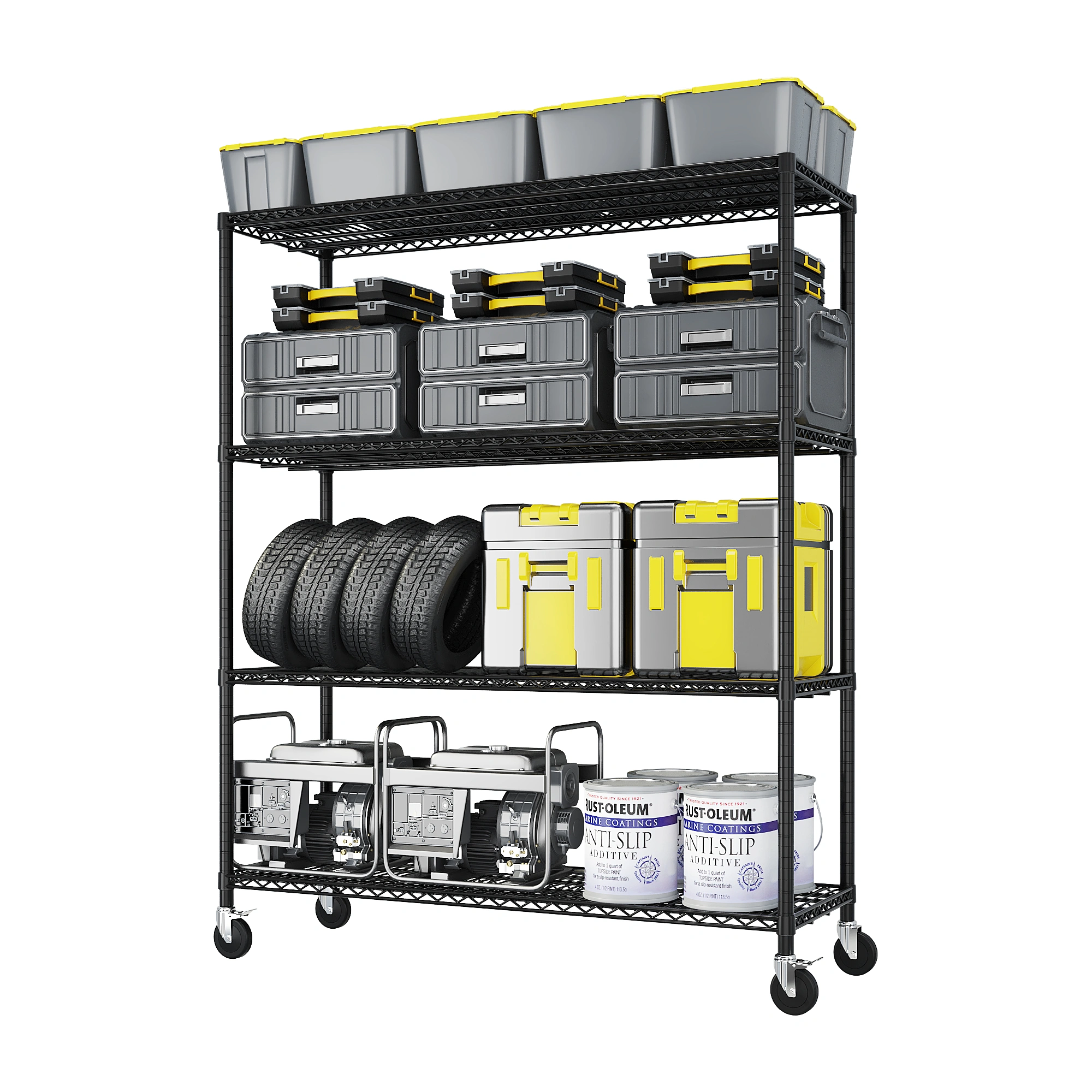 Heavy Duty Wire Shelving Unit 75.59" H X 55.12" W X 23.62" D, 2500 LBS NSF Metal Storage Shelves with Wheels, Adjustable Garage & Commercial Rack view 8