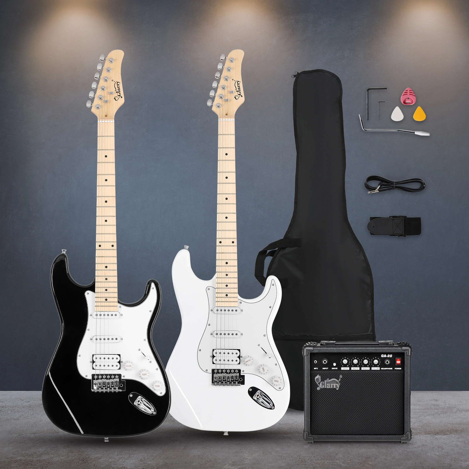 GST Stylish H-S-S Pickup Electric Guitar Kit with 20W AMP Bag Guitar Strap White view 8