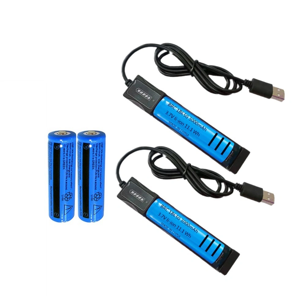 4pcs 3000mAh 18650 Rechargeable Battery 3.7V for Fashlight Headlamp with 2-Pack USB Battery Charger Set view 4