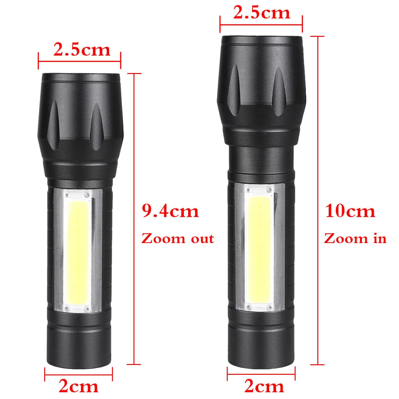 2Pcs Mini Zoomable LED Flashlight USB Rechargeable Camping Hiking Work Light Torch view 2
