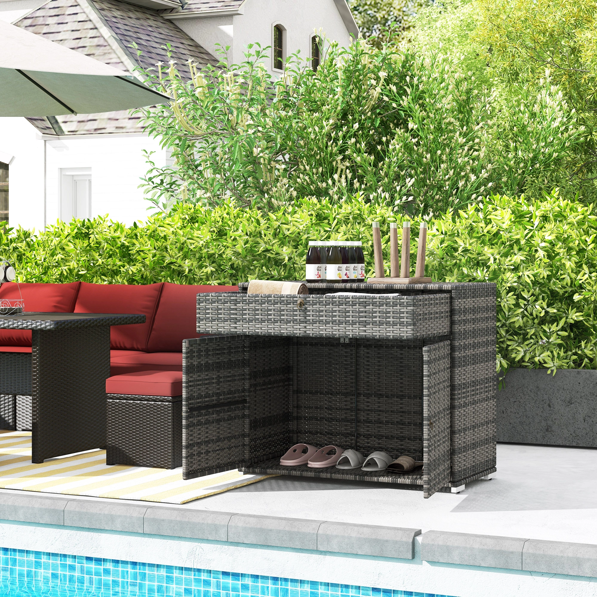 Waterproof Outdoor Storage Cabinet Indoor Outdoor Pool Area Weather Resistant with Drawer
