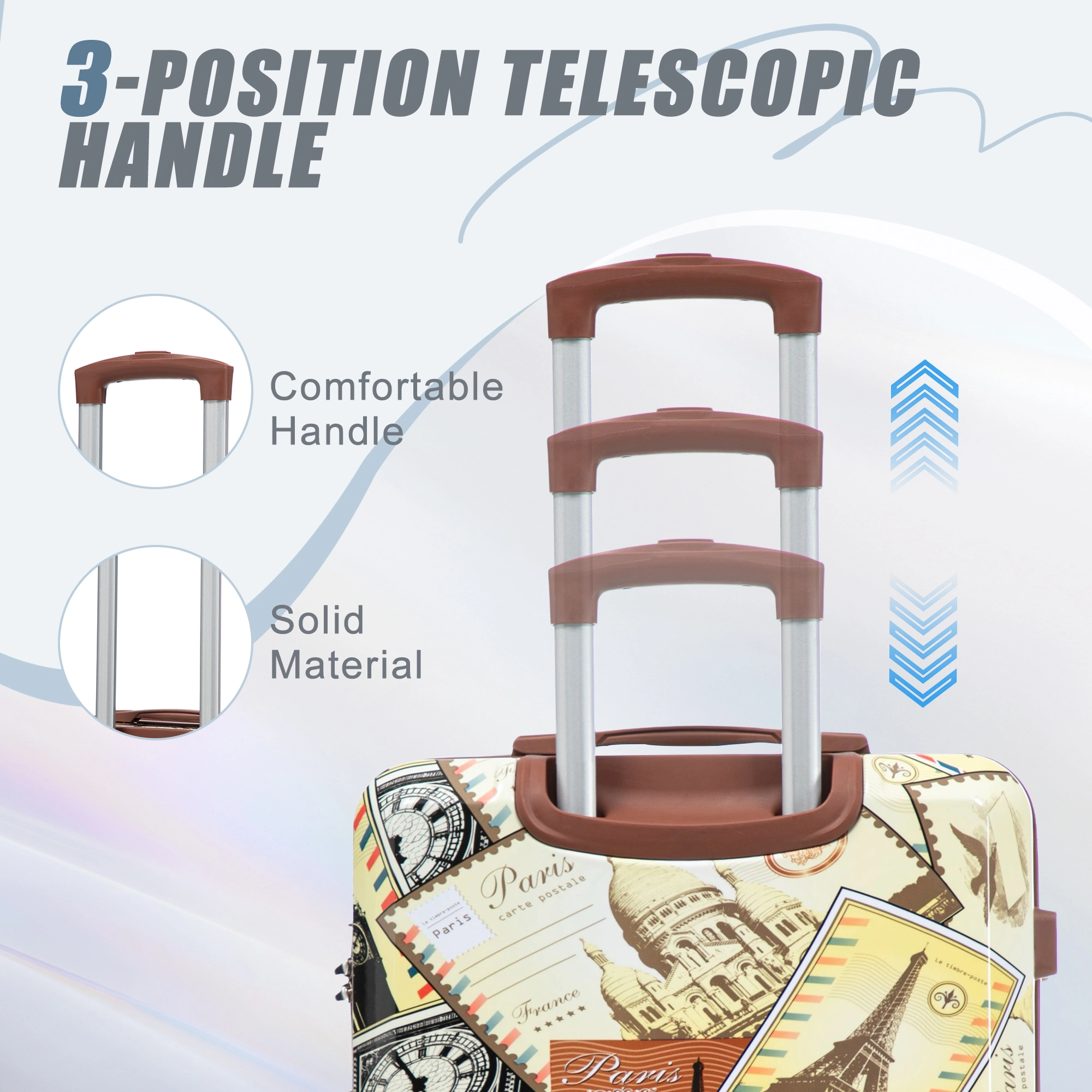 20"/24"/28" 3 pcs/set in PC Spinner Wheel Luggage, Carry on Suitcase, With Printed pattern and Combination Lock (City Stamps) view 5