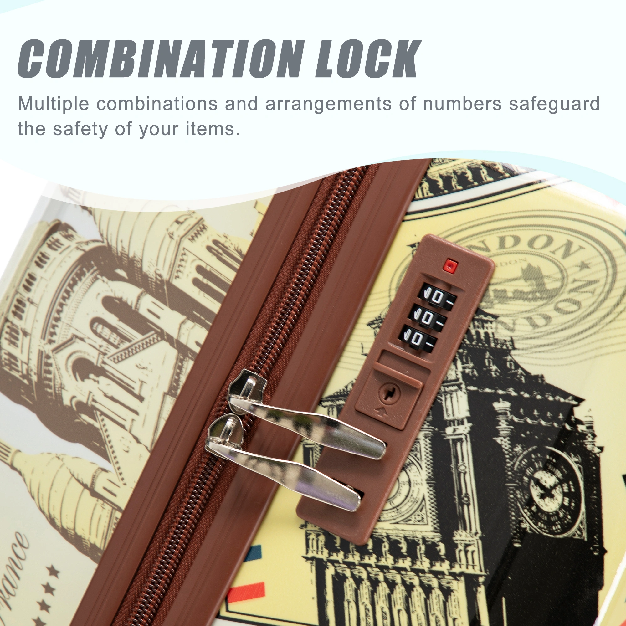 20"/24"/28" 3 pcs/set in PC Spinner Wheel Luggage, Carry on Suitcase, With Printed pattern and Combination Lock (City Stamps) view 6