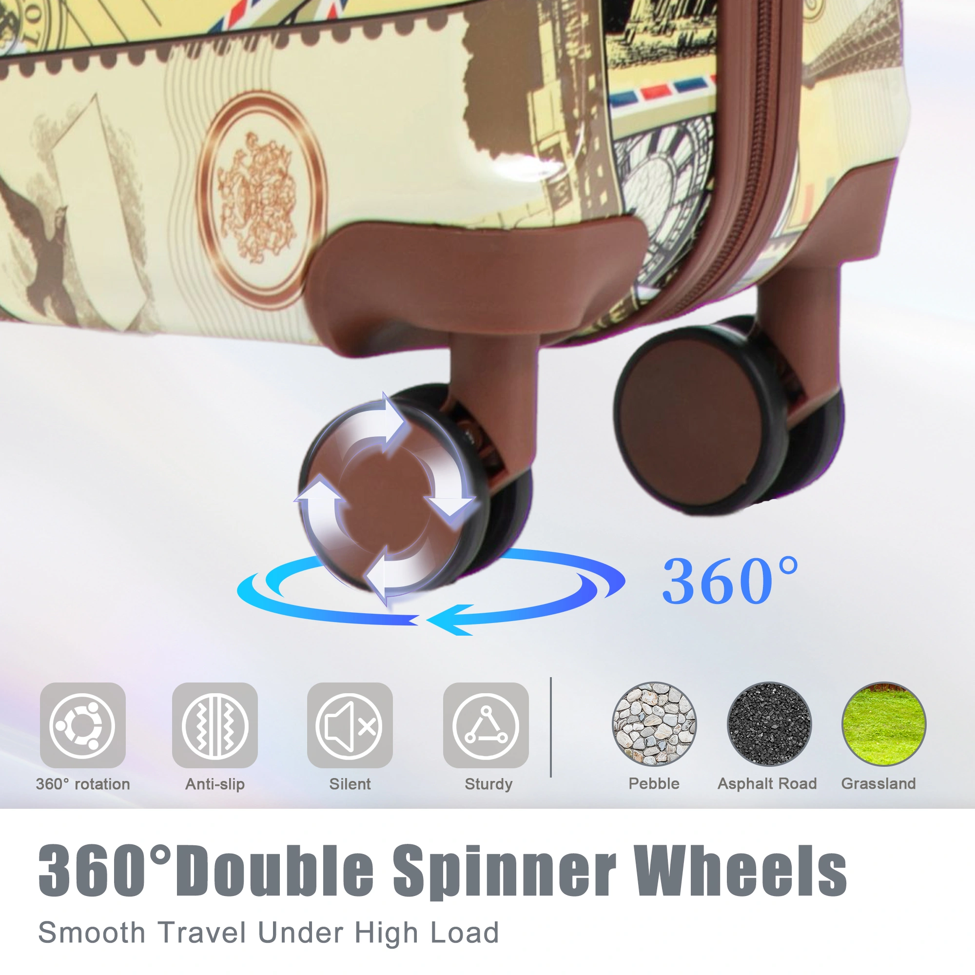 20"/24"/28" 3 pcs/set in PC Spinner Wheel Luggage, Carry on Suitcase, With Printed pattern and Combination Lock (City Stamps) view 7