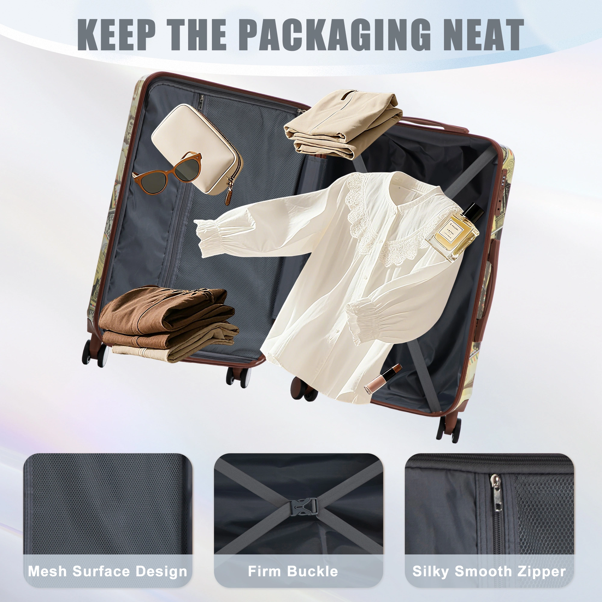 20"/24"/28" 3 pcs/set in PC Spinner Wheel Luggage, Carry on Suitcase, With Printed pattern and Combination Lock (City Stamps) view 9