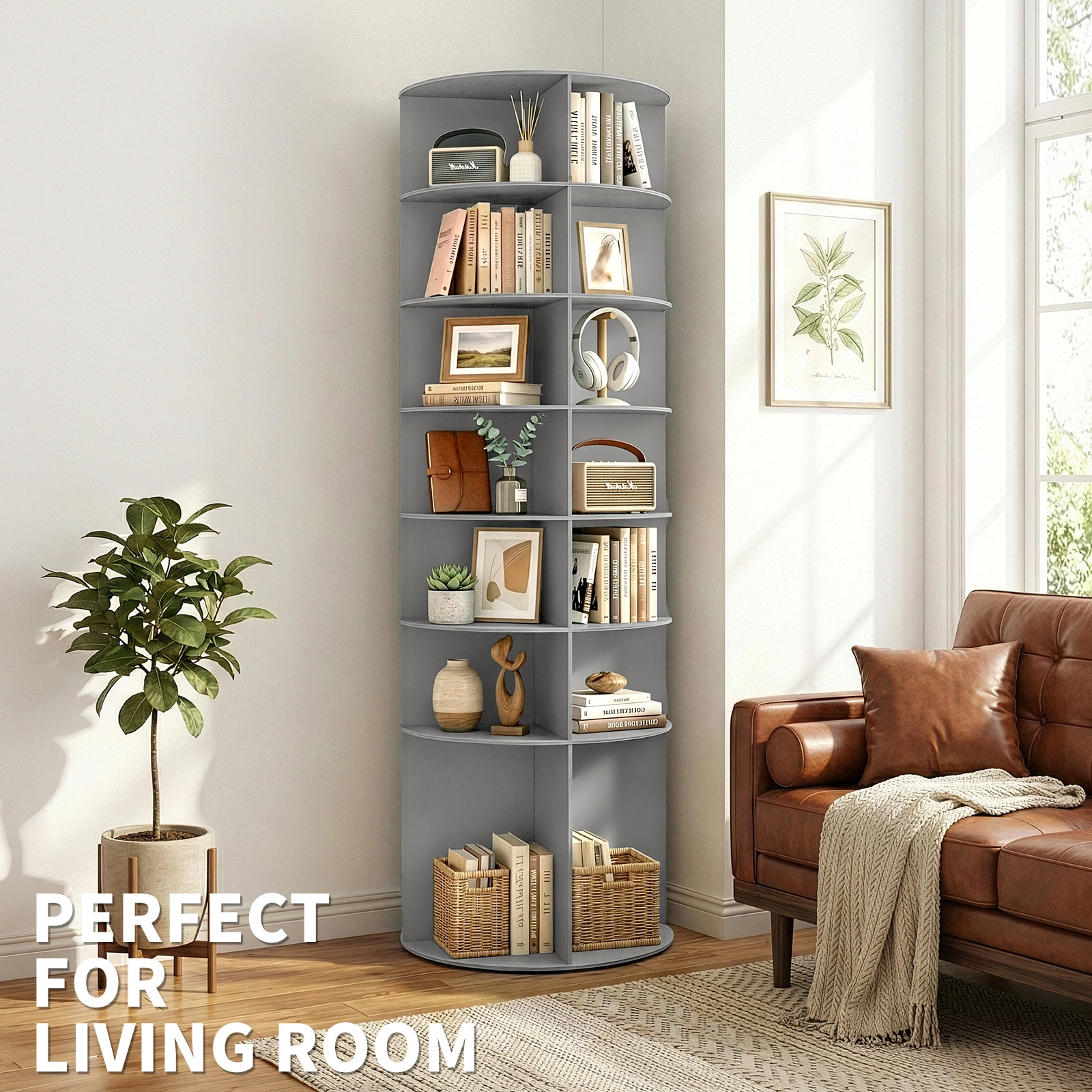 7-tier, 360° rotating wood-plastic composite shoe rack, 60*60*184cm, gray view 12