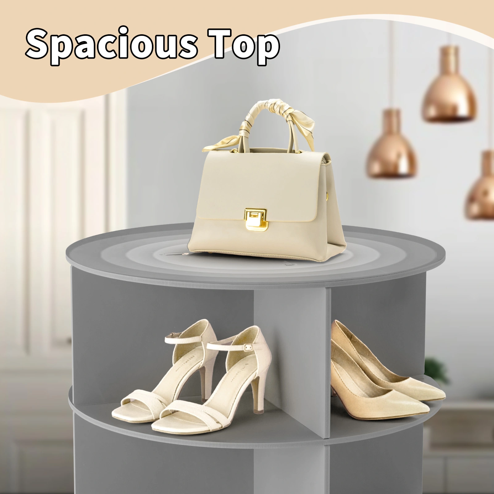 7-tier, 360° rotating wood-plastic composite shoe rack, 60*60*184cm, gray view 9