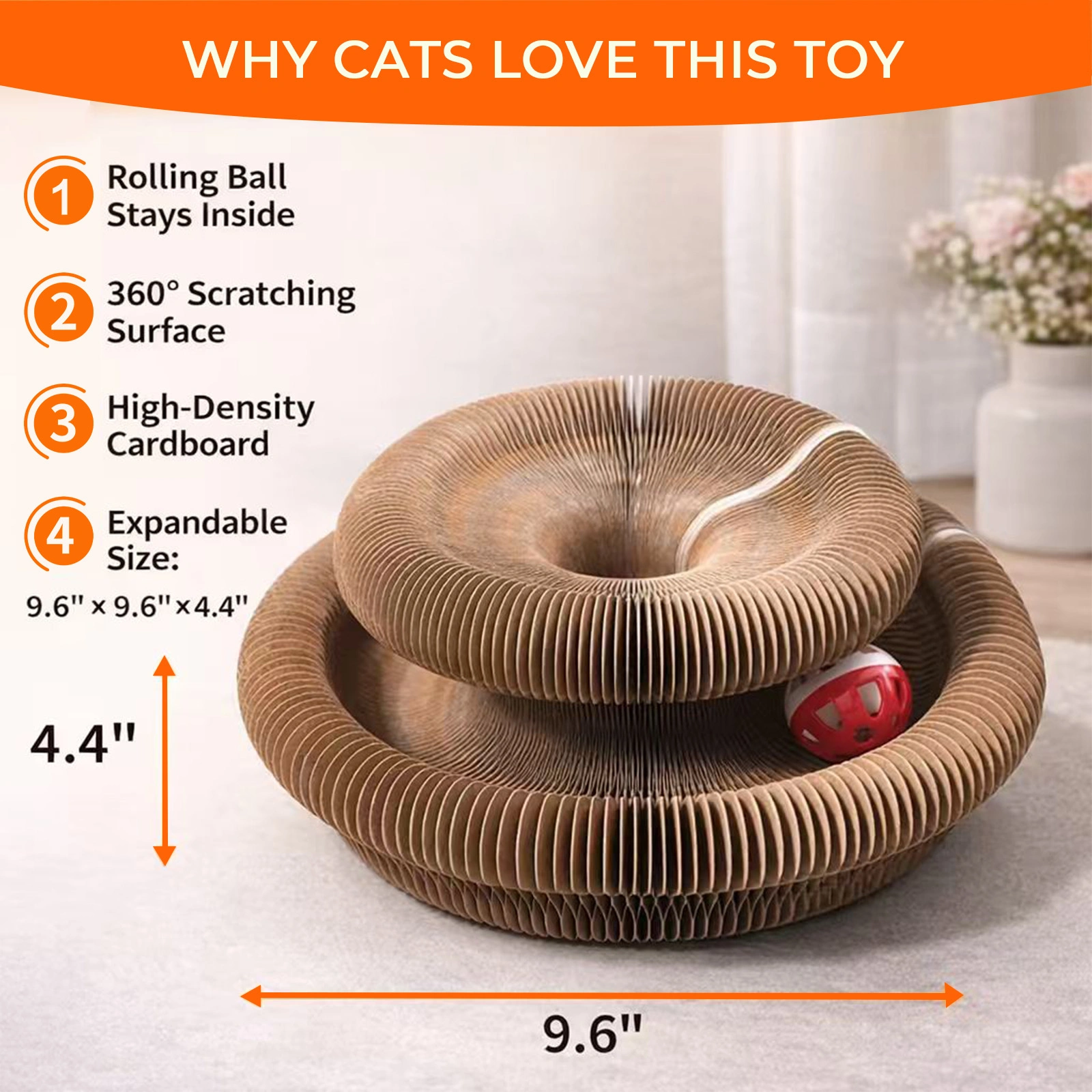 Kitty Curls Cat Toy - Foldable Accordion Cat Scratcher withBall - Magic Organ Cat Scratch Board for Interactive Play -Calming Features view 4