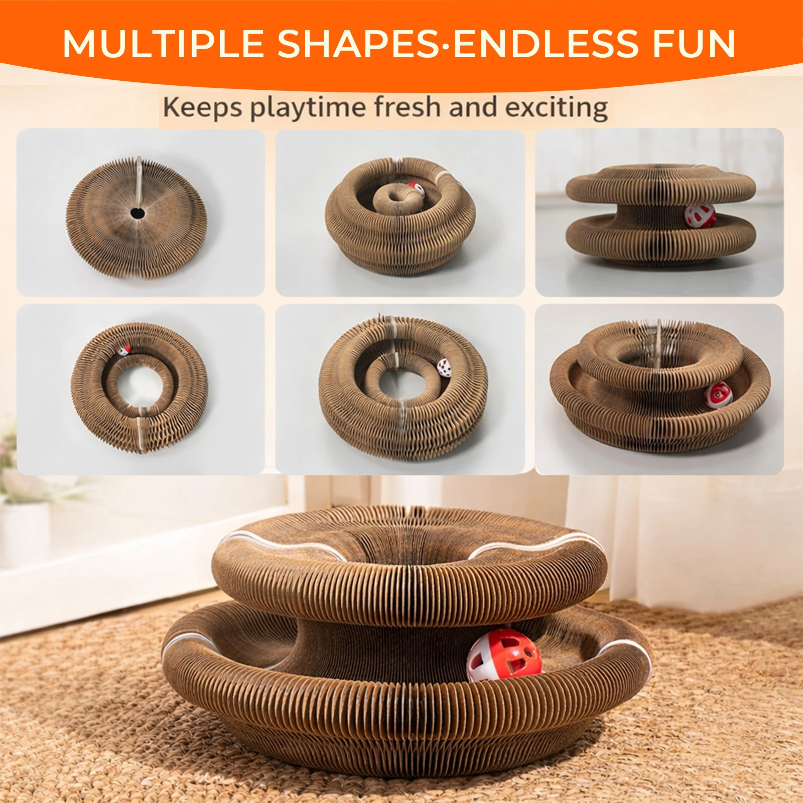 Kitty Curls Cat Toy - Foldable Accordion Cat Scratcher withBall - Magic Organ Cat Scratch Board for Interactive Play -Calming Features view 7