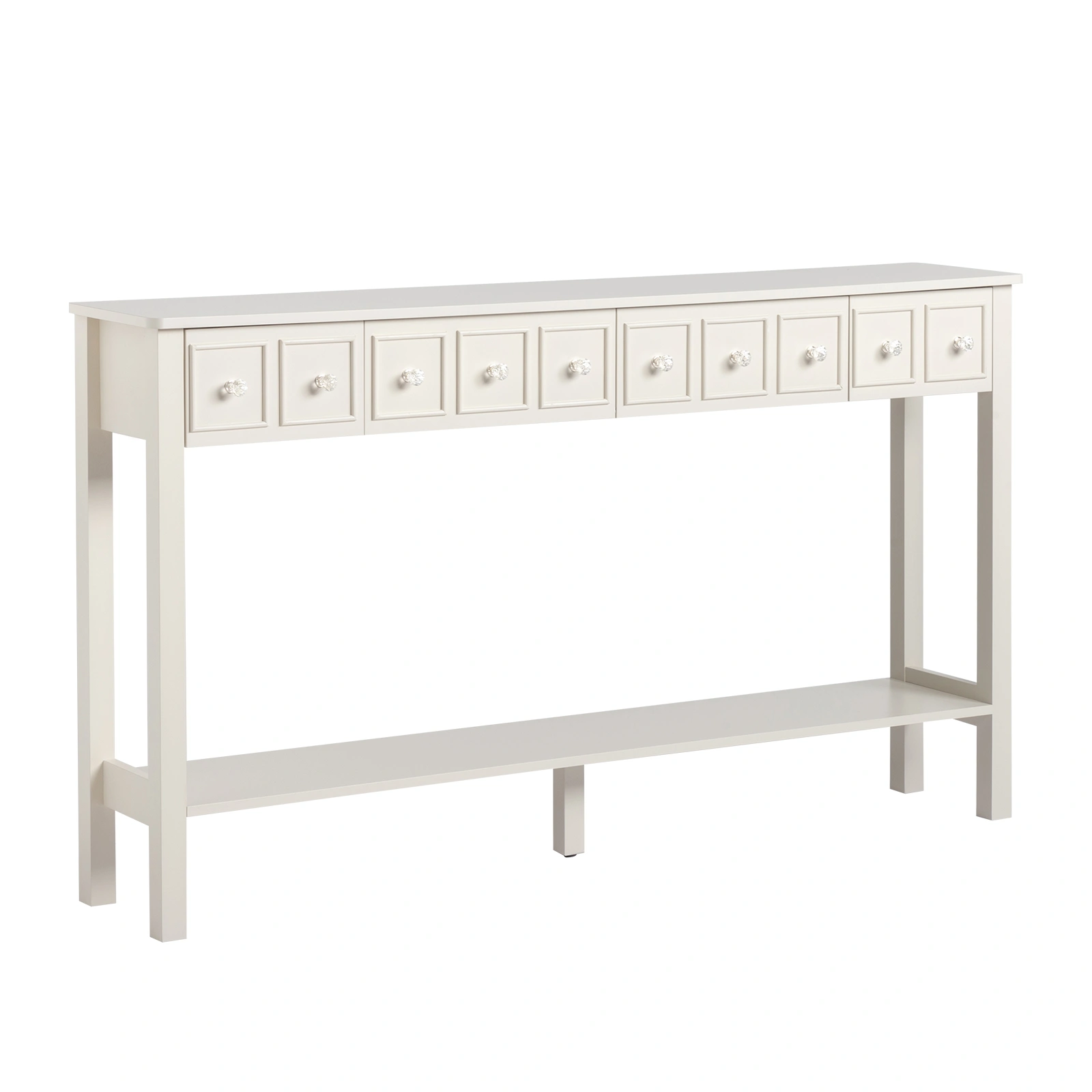 Long Console Table Entryway Table with Different Size Drawers and Bottom Shelf, White Narrow Storage Sofa Table for Entryway Hallway(White) Long Console Table view 10