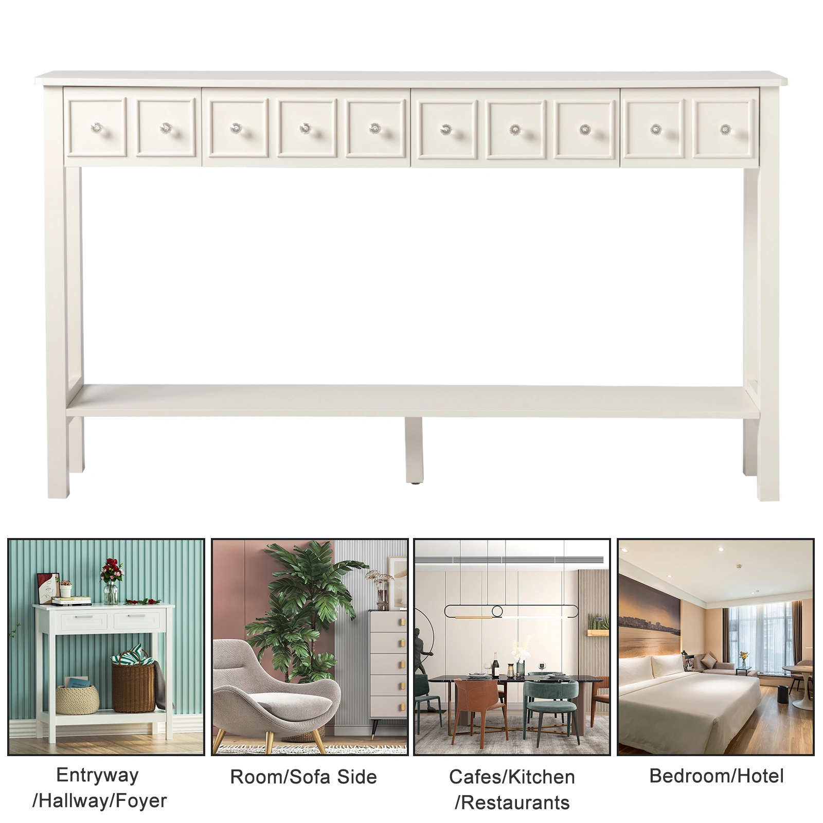 Long Console Table Entryway Table with Different Size Drawers and Bottom Shelf, White Narrow Storage Sofa Table for Entryway Hallway(White) Long Console Table view 4