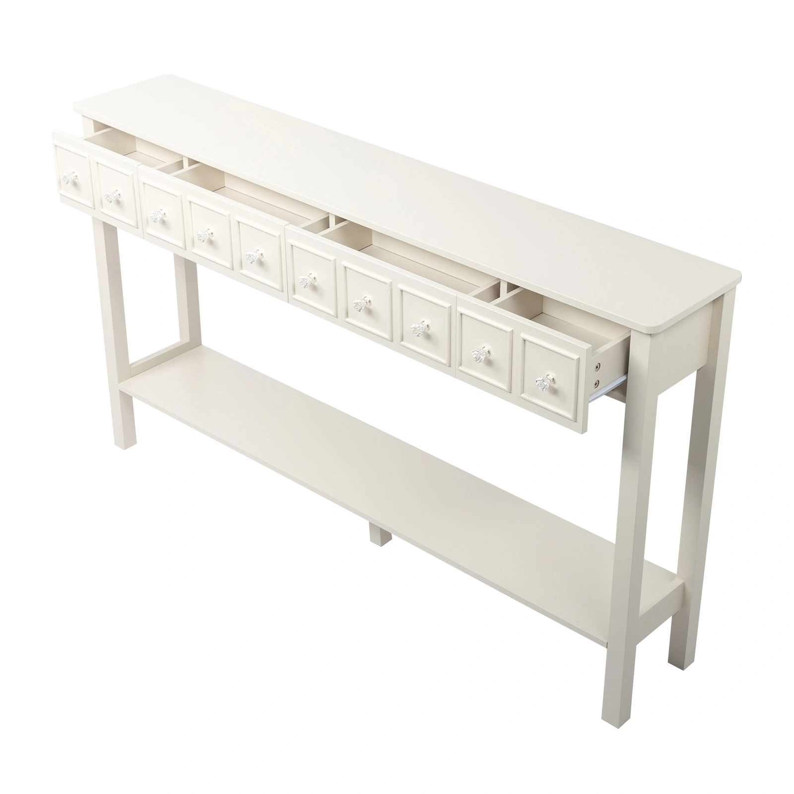 Long Console Table Entryway Table with Different Size Drawers and Bottom Shelf, White Narrow Storage Sofa Table for Entryway Hallway(White) Long Console Table view 7