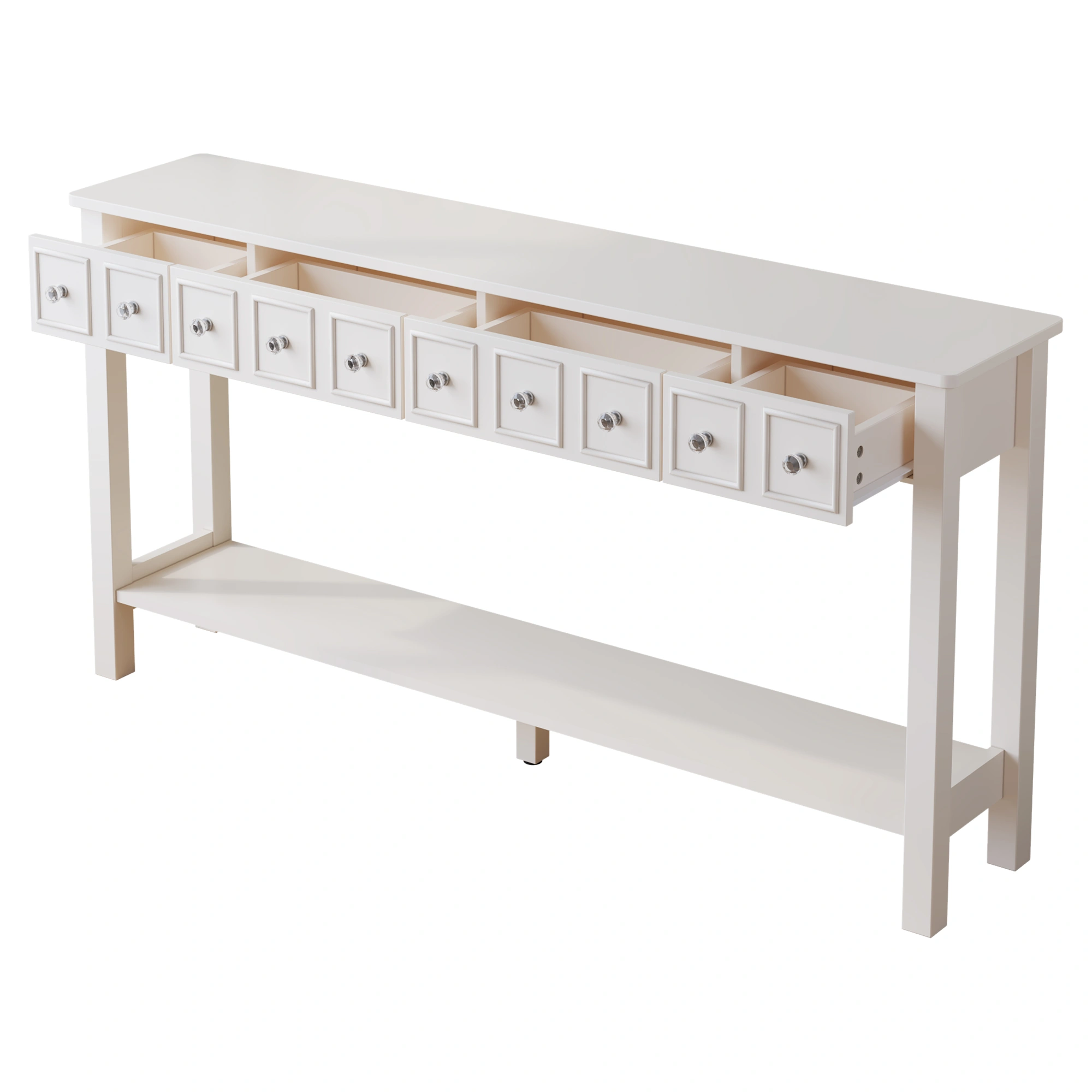 Long Console Table Entryway Table with Different Size Drawers and Bottom Shelf, White Narrow Storage Sofa Table for Entryway Hallway(White) Long Console Table view 8