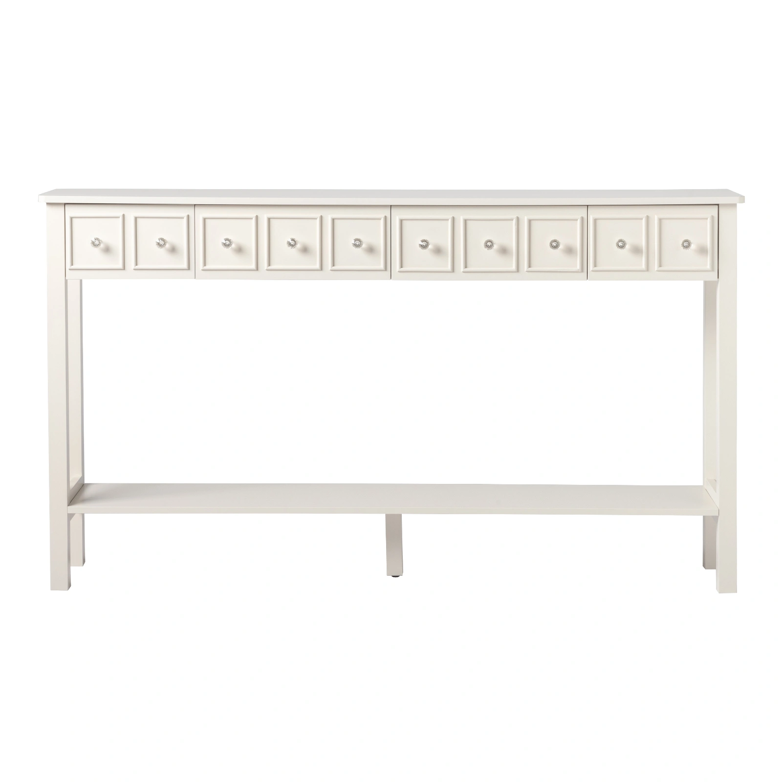 Long Console Table Entryway Table with Different Size Drawers and Bottom Shelf, White Narrow Storage Sofa Table for Entryway Hallway(White) Long Console Table view 9