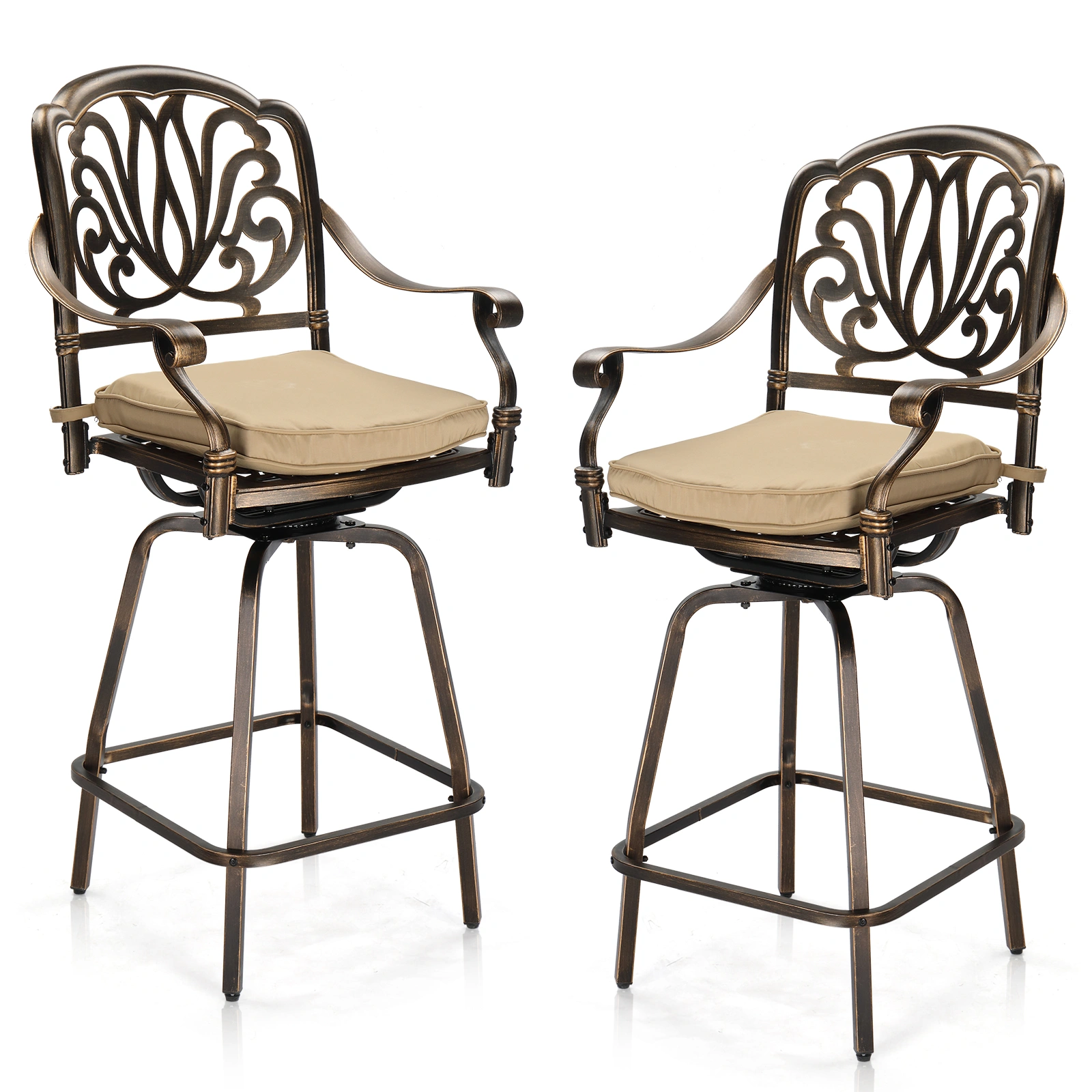 Outdoor Swivel Bar Stools Set of 2, Cast Aluminum Patio Bar Height Chairs, All-Weather Bar Dining Chairs Outdoor Swivel Chairs Furniture (Elizabethan Back) view 17