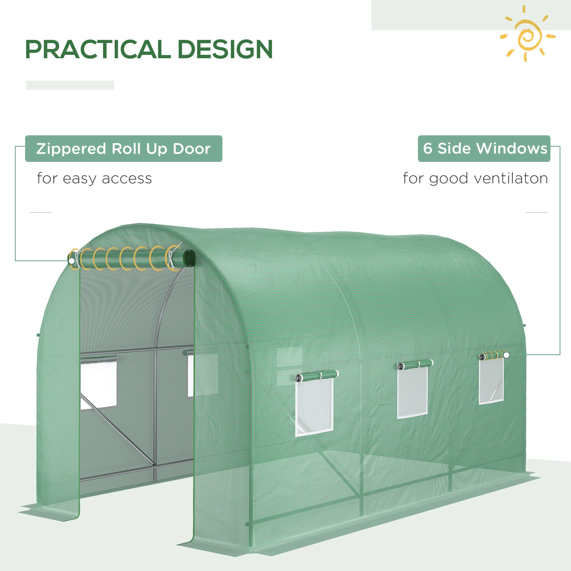 Walk-in Tunnel Greenhouse, 12x8x8 ft Metal Frame Greenhouse with Clear Corrugated Roof, Vent Doors, All-Season Plant Growing Shelter view 2