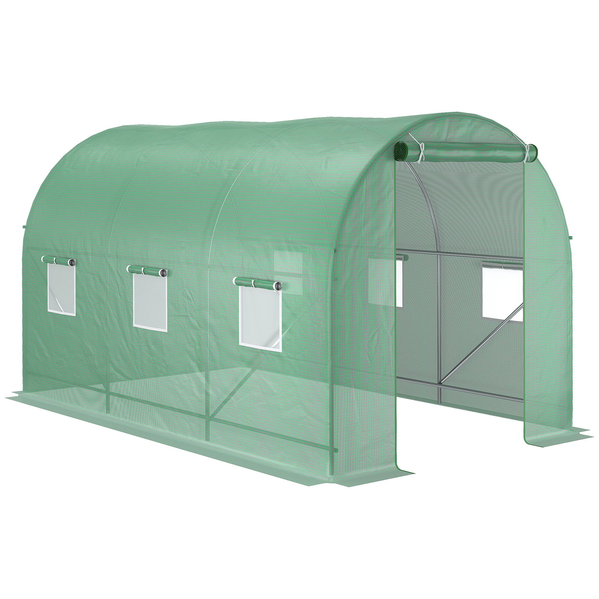 Walk-in Tunnel Greenhouse, 12x8x8 ft Metal Frame Greenhouse with Clear Corrugated Roof, Vent Doors, All-Season Plant Growing Shelter view 3