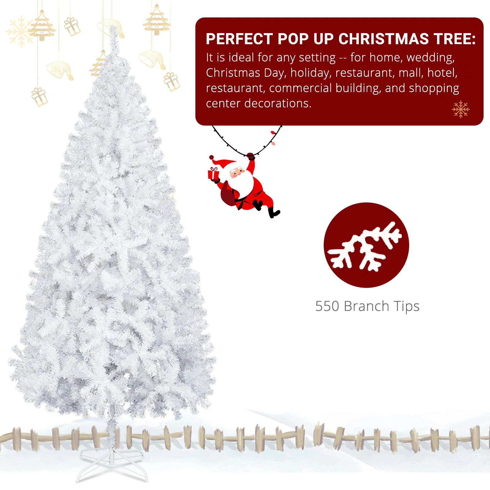 6FT Iron Leg White Christmas Tree with 400 Branches view 2