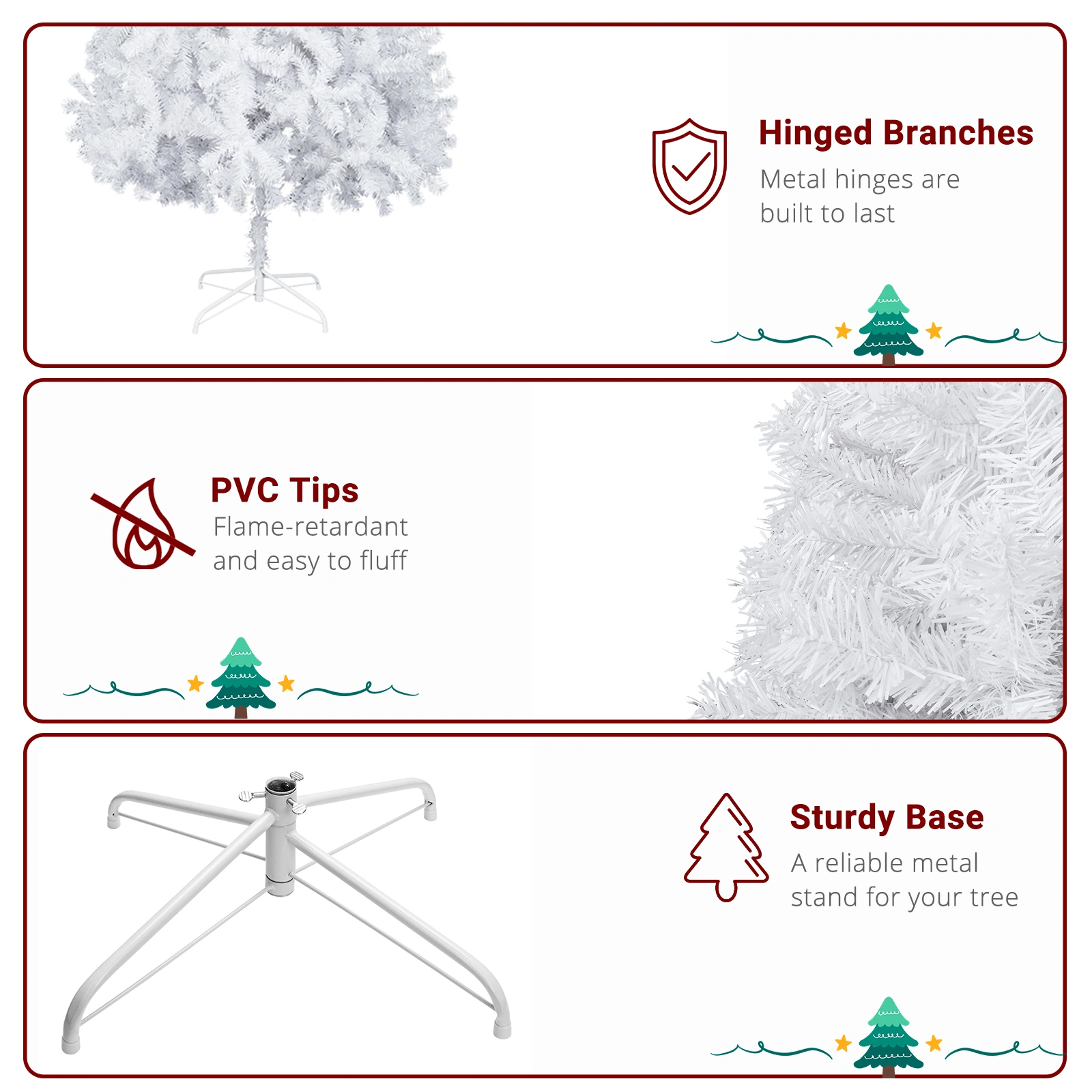 6FT Iron Leg White Christmas Tree with 400 Branches view 3