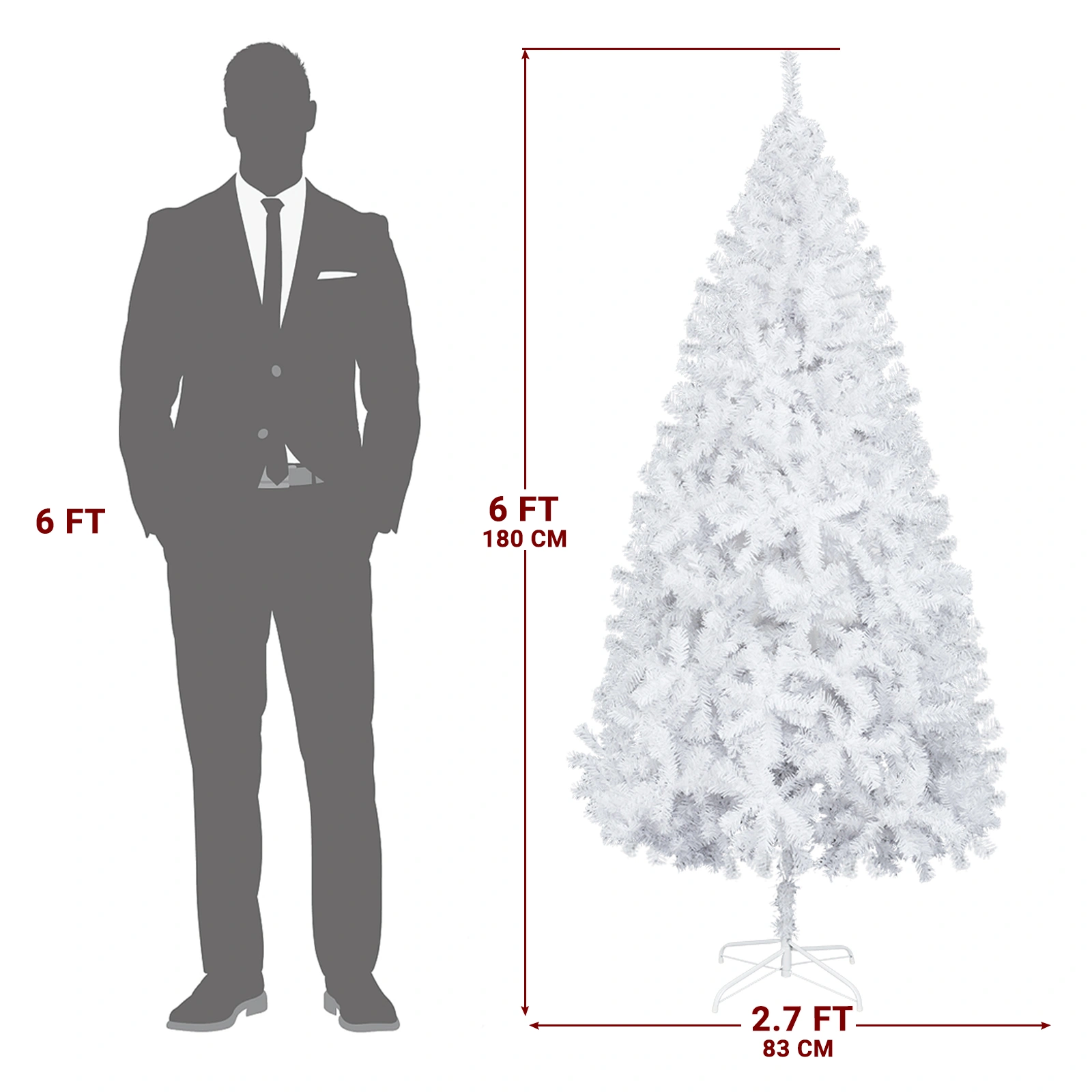 6FT Iron Leg White Christmas Tree with 400 Branches view 4