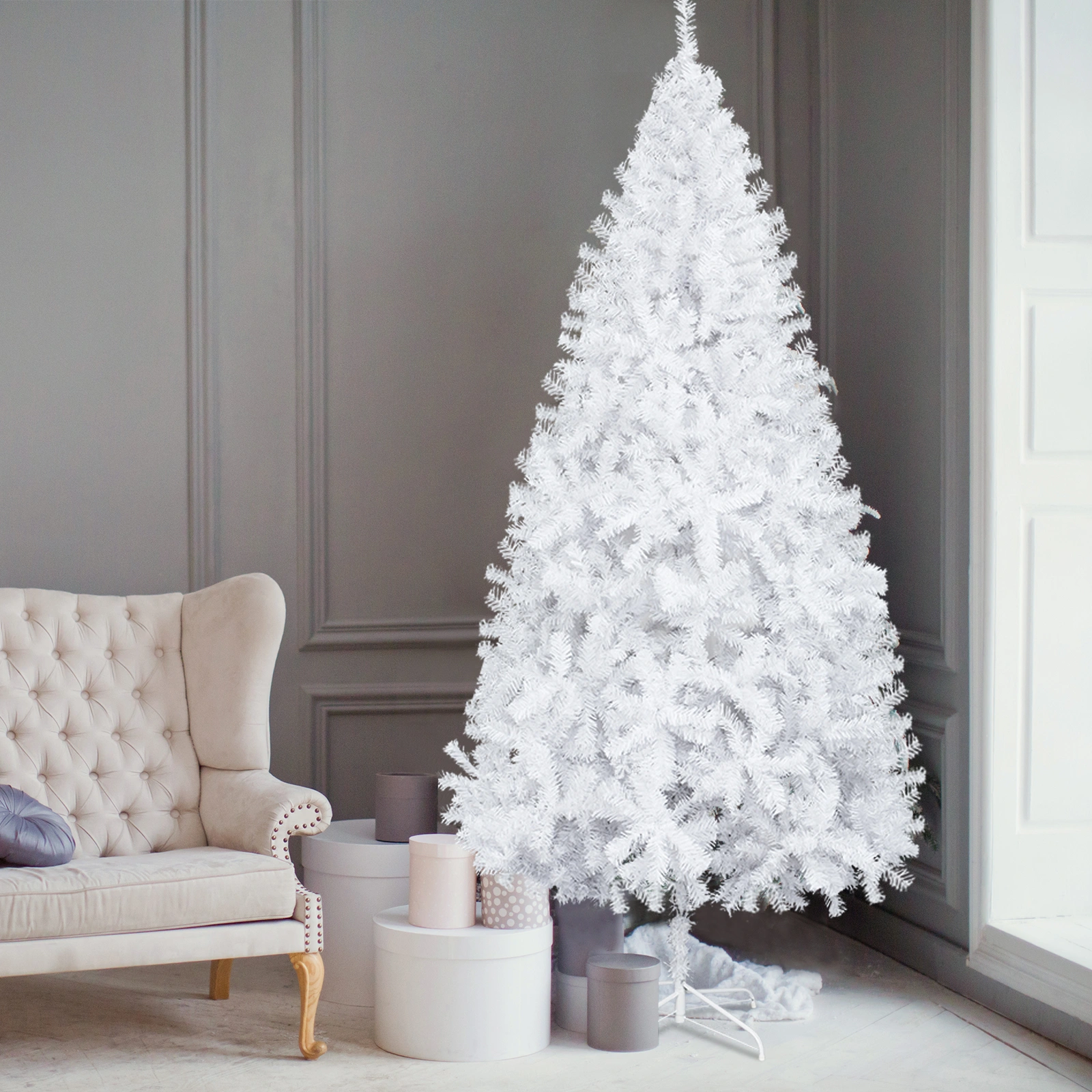 6FT Iron Leg White Christmas Tree with 400 Branches view 5