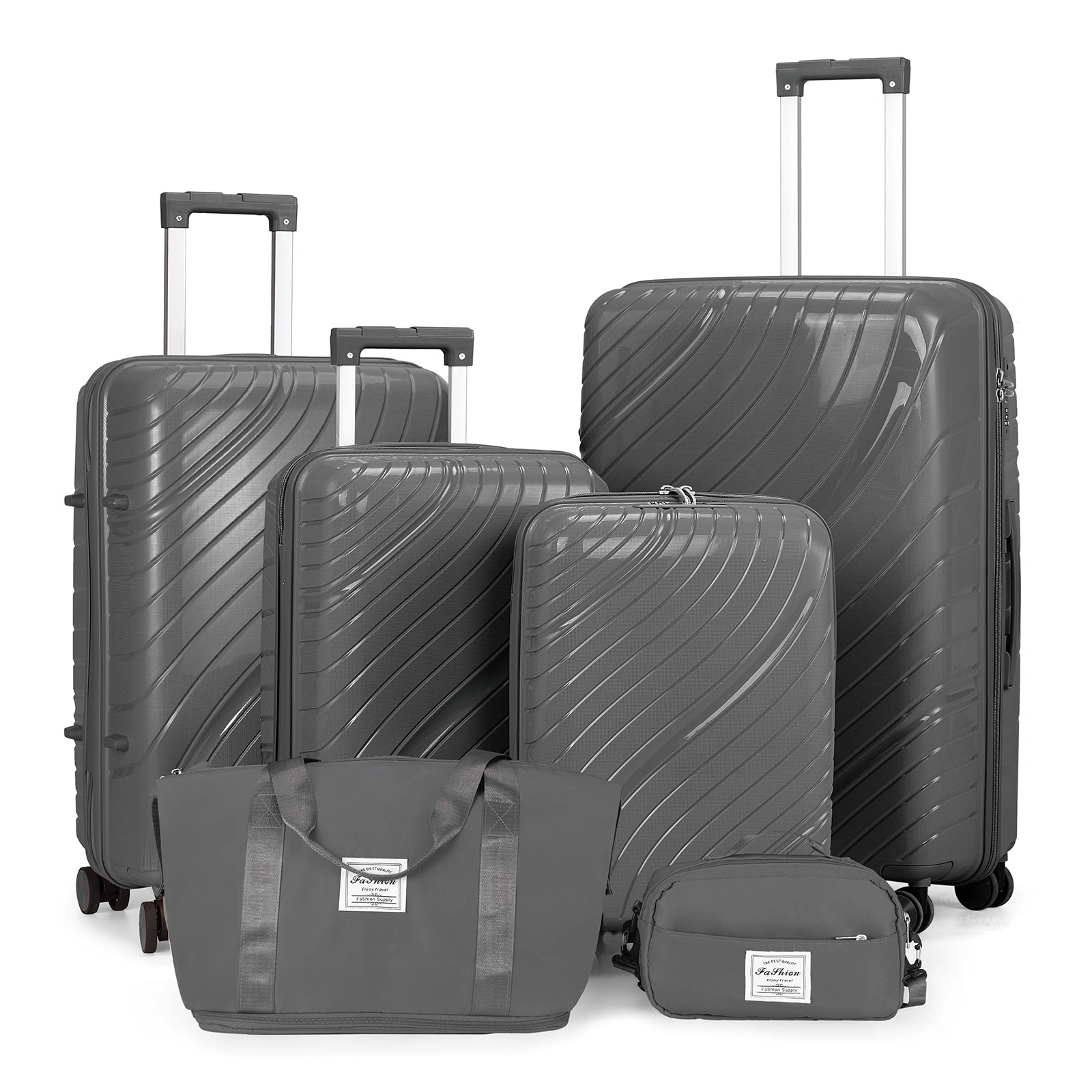4 Piece Luggage Set 18 20 24 28 Inch Hardshell Suitcase PP with Spinner Wheels Iron Telescopic Handle 2 Handbags 30L Tote 3L Wash Bag Dark Gray view 2