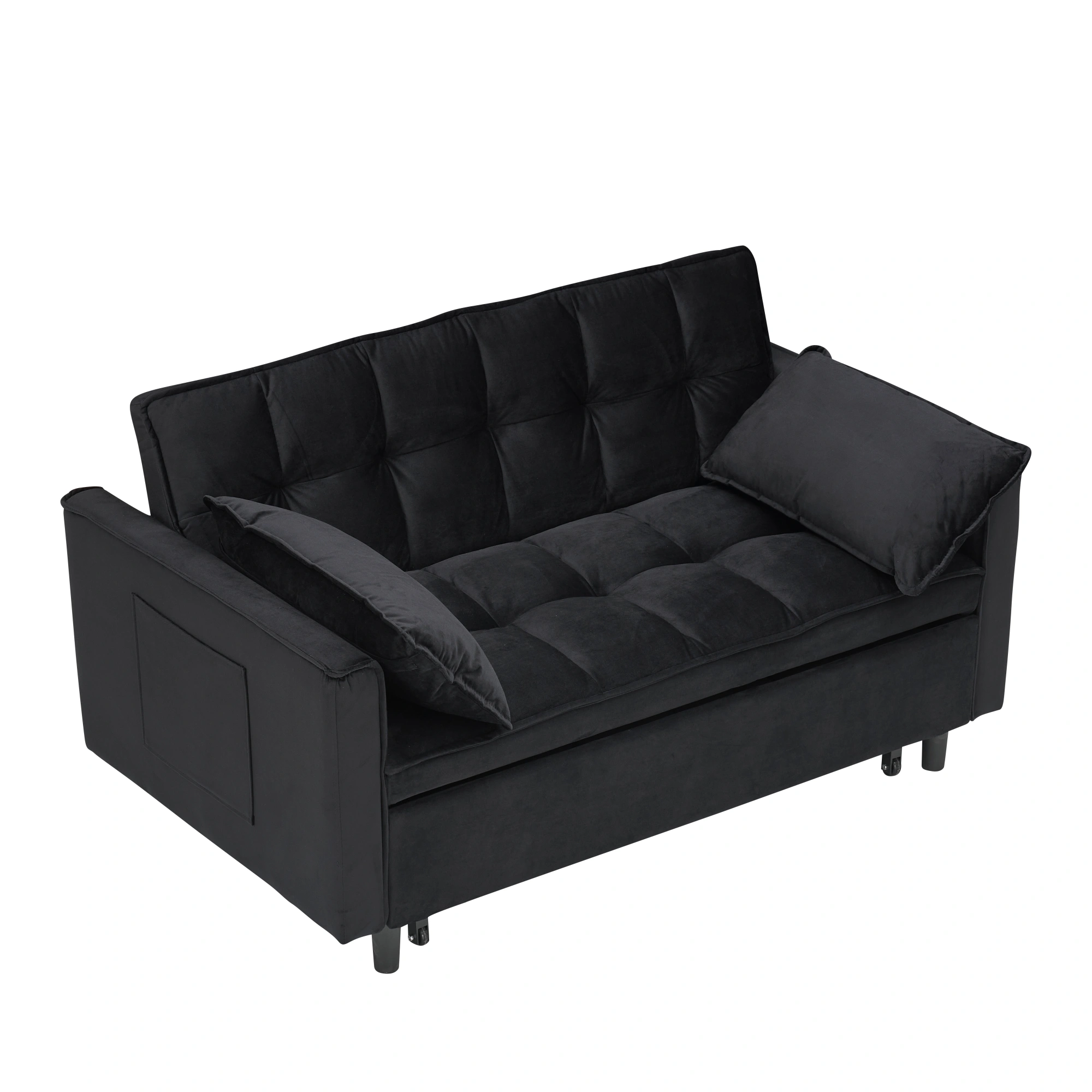 Modern Velvet Sofa Bed 3 in 1 Convertible Loveseat with Pillow, Pockets, Pull Out Futon, Small Sleeping Couch for Living Room view 11