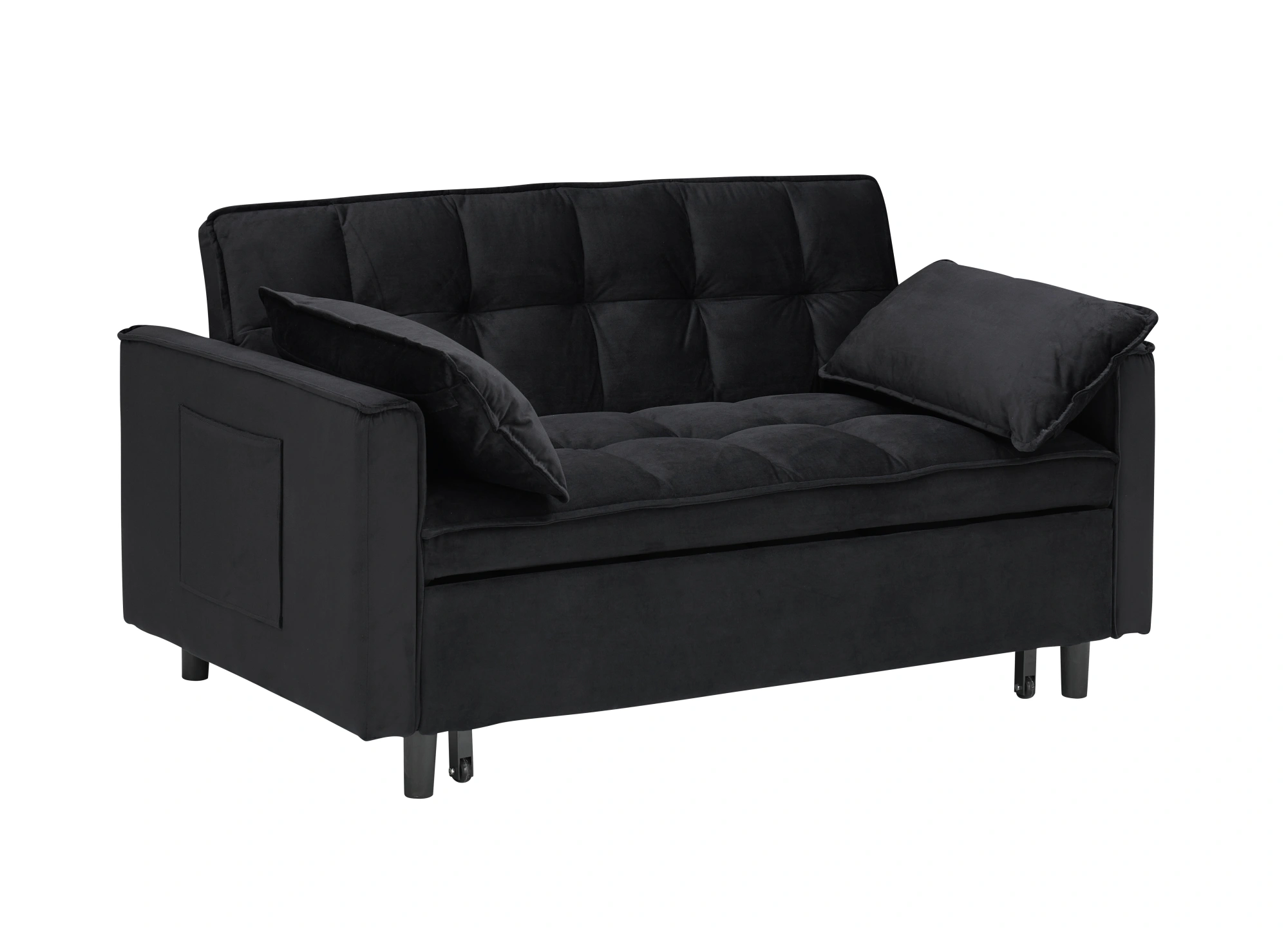 Modern Velvet Sofa Bed 3 in 1 Convertible Loveseat with Pillow, Pockets, Pull Out Futon, Small Sleeping Couch for Living Room view 9