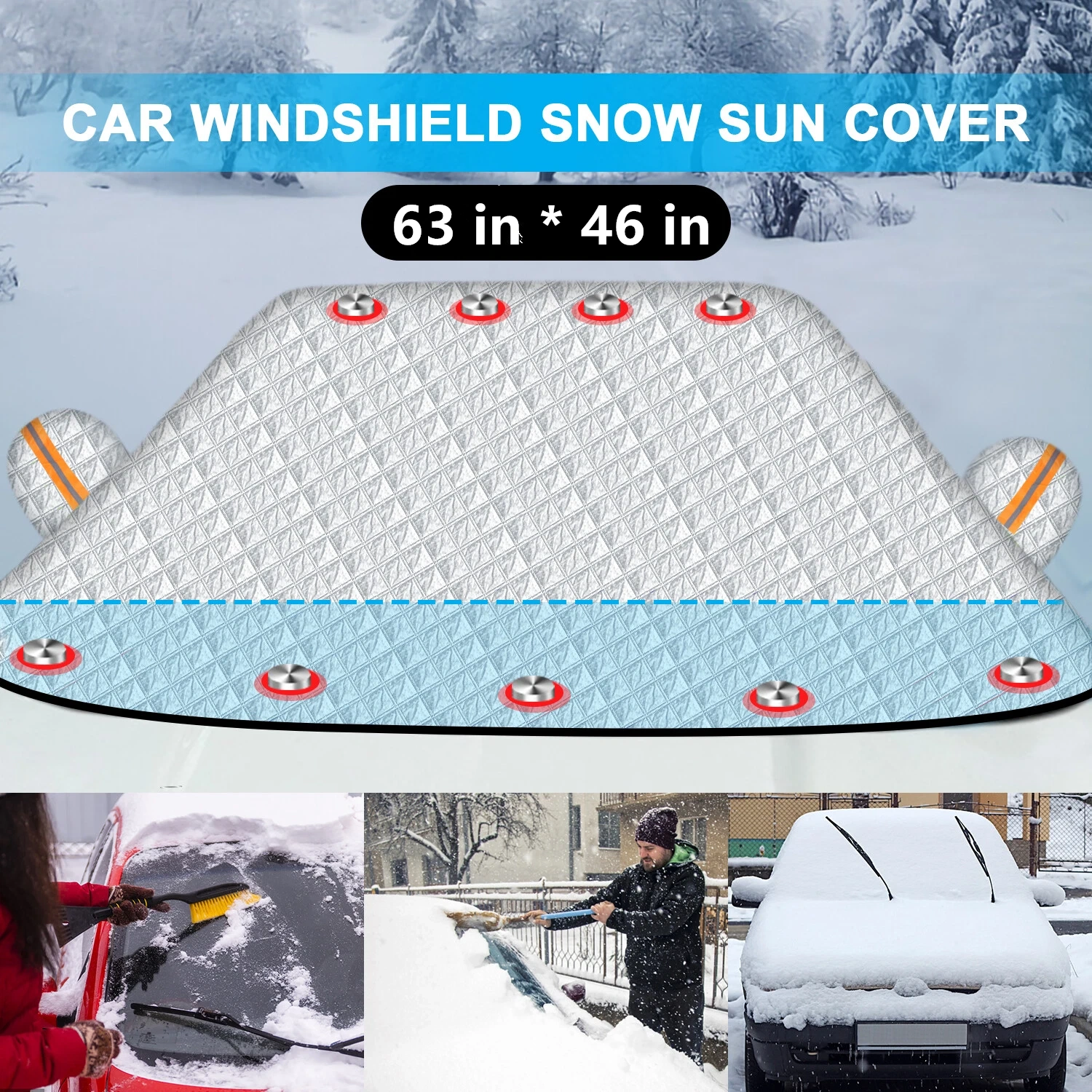 Magnetic Car Windshield Snow Ice Frost Protector Cover, Windscreen Window Mirror Shield, Anti-Snow Ice Melt Cover for Cold Weather Winter