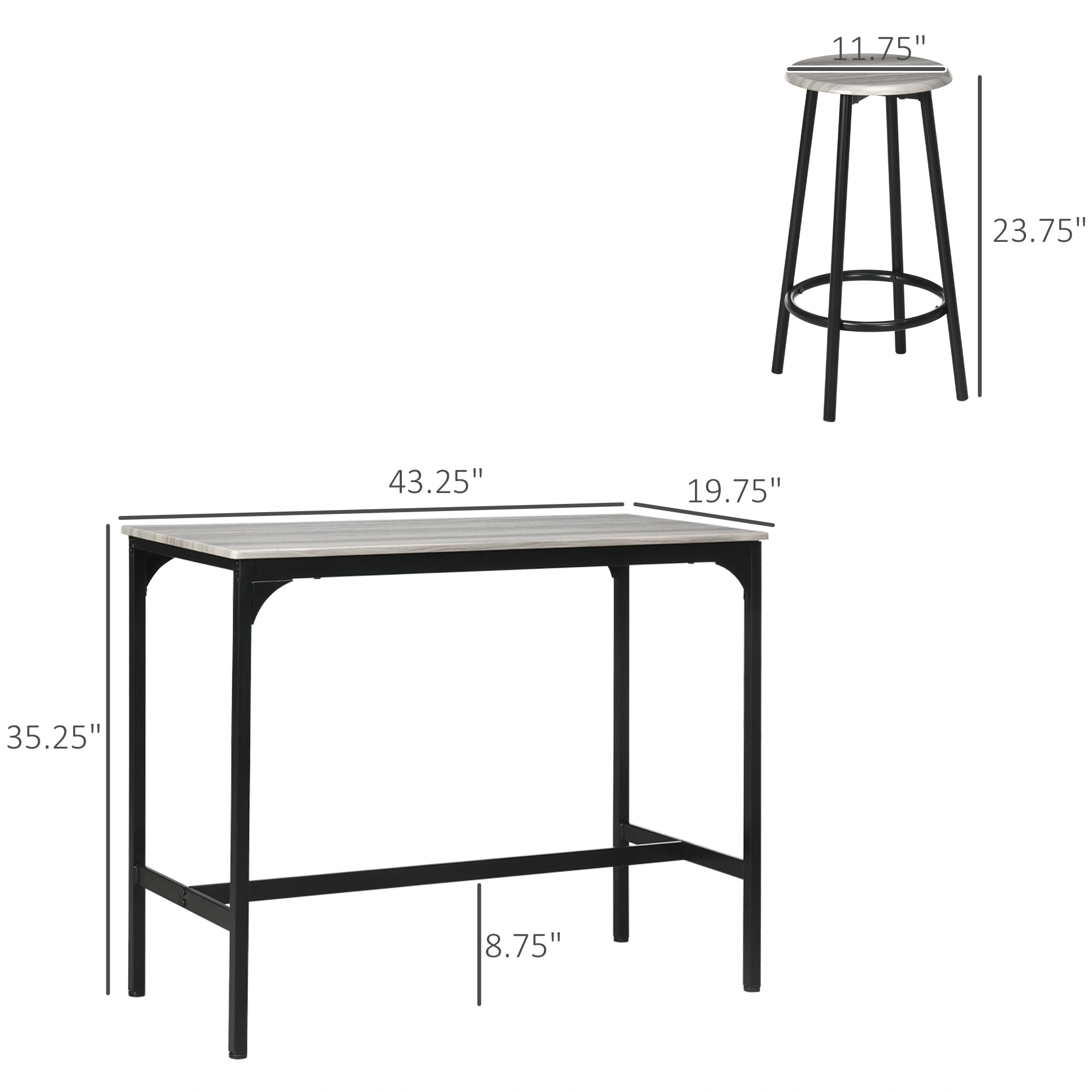 36 Inch Pub Table and Chairs 4 Piece Dining Set, Height Adjustable Bar Height Table with 2 Stools, Metal Frame, Indoor Outdoor Home Kitchen Cafe view 2