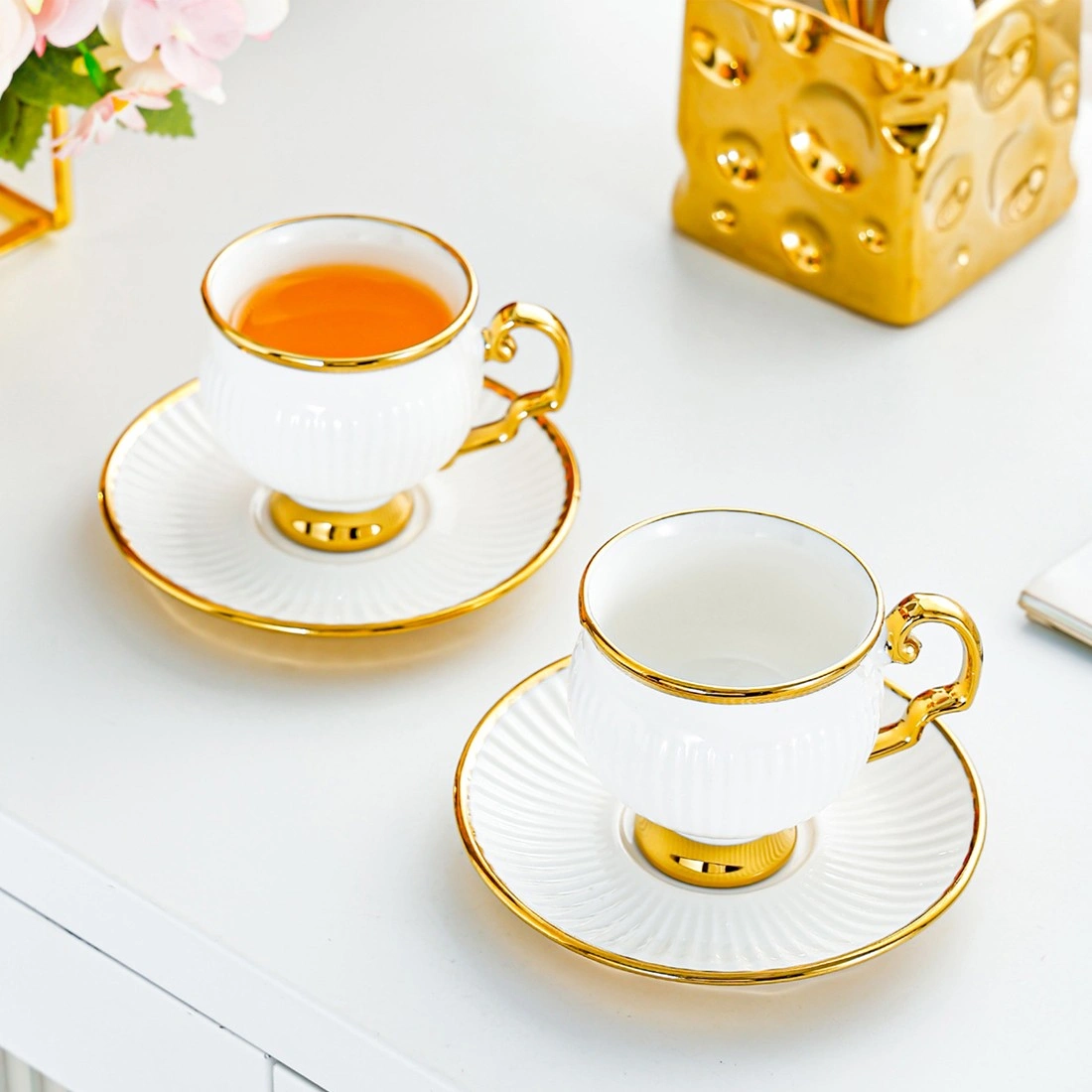 18PCS Ceramic Coffee Cup and Saucer Set 6 Cups 6 Saucers 6 Spoons Tea Cup Set
