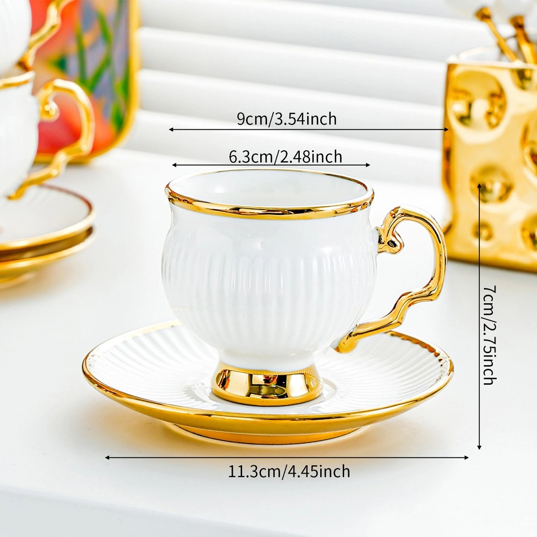 18PCS Ceramic Coffee Cup and Saucer Set 6 Cups 6 Saucers 6 Spoons Tea Cup Set view 4