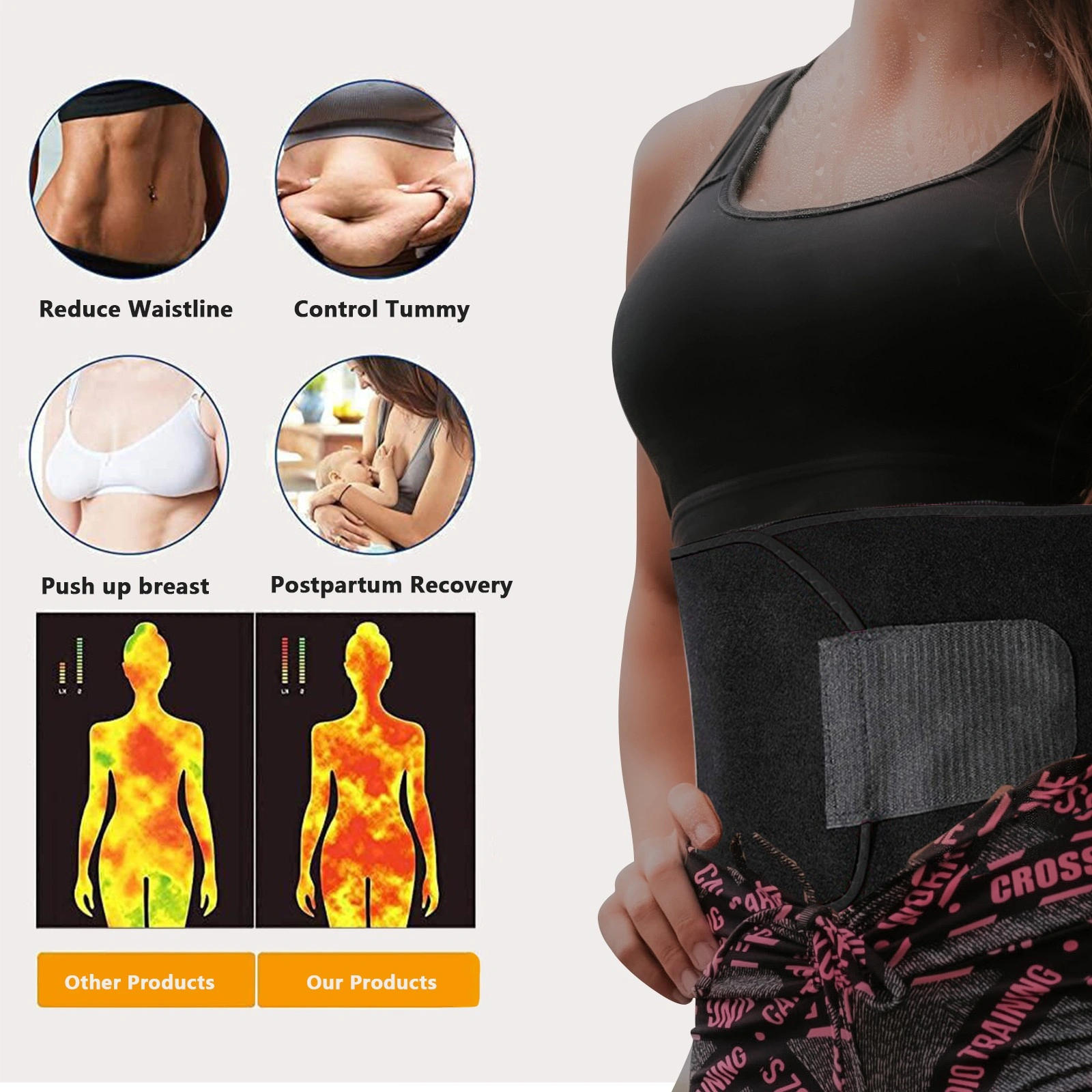 Waist Trainer Belt with Phone Pocket, Body Shaper Weight Loss Girdle Waist Cincher for Men Women, Black-Silver view 3