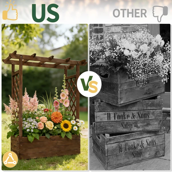 43.5*17.5*44.5 In Fir With Arched Lattice Raised Garden Bed Wooden Planting Frame Carbonized view 3