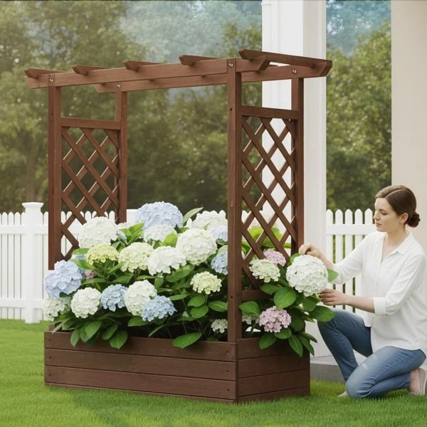43.5*17.5*44.5 In Fir With Arched Lattice Raised Garden Bed Wooden Planting Frame Carbonized view 4